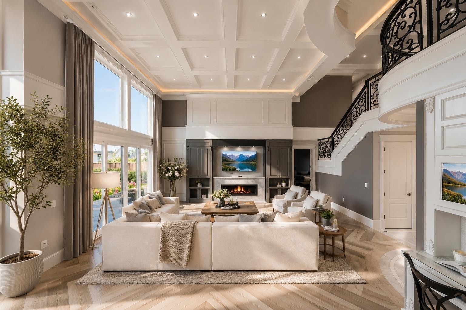 5711 Riverdale Drive, Richmond, BC - Indoor Photo Showing Living Room With Fireplace