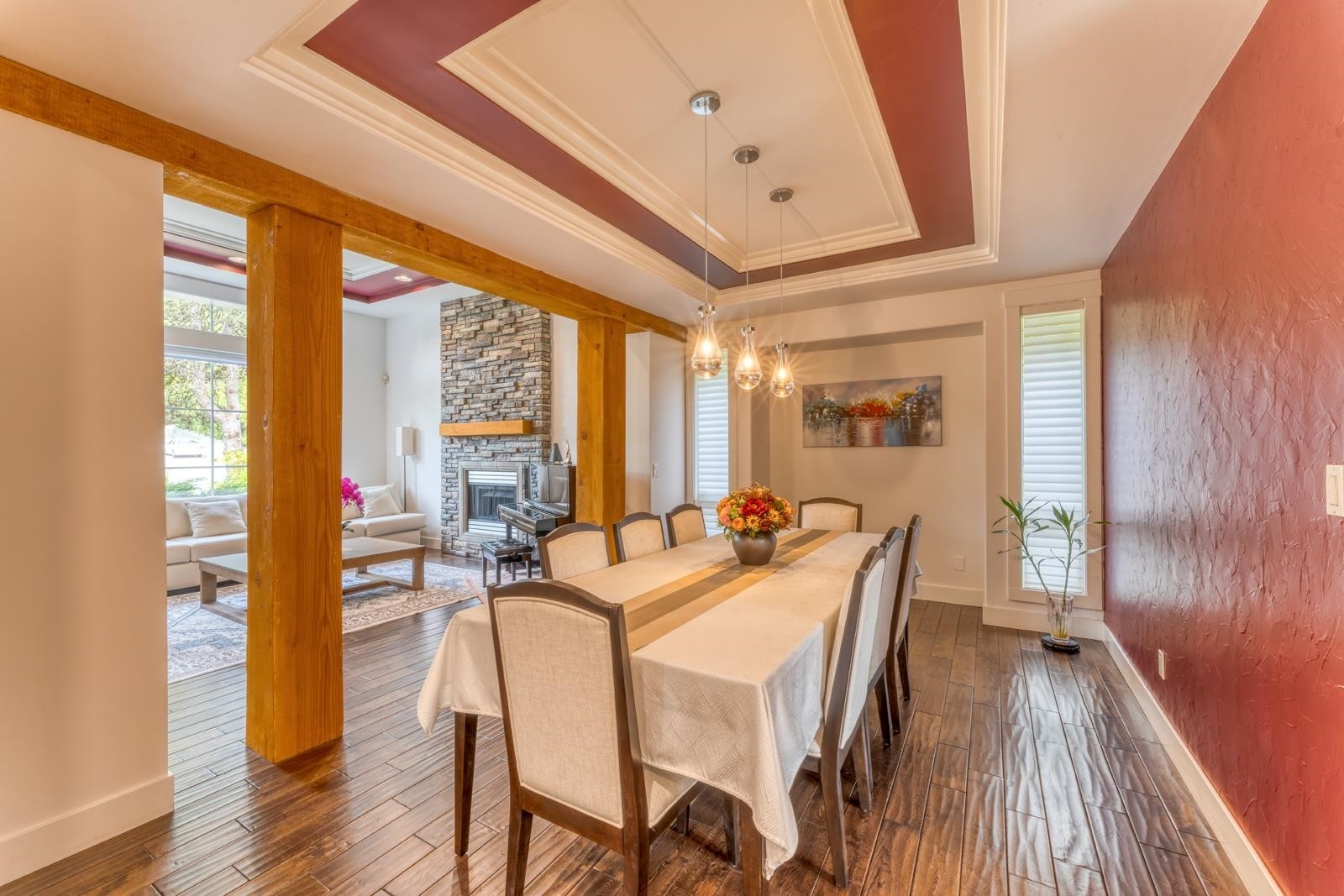 3067 Plateau Boulevard, Coquitlam, BC - Indoor Photo Showing Dining Room With Fireplace