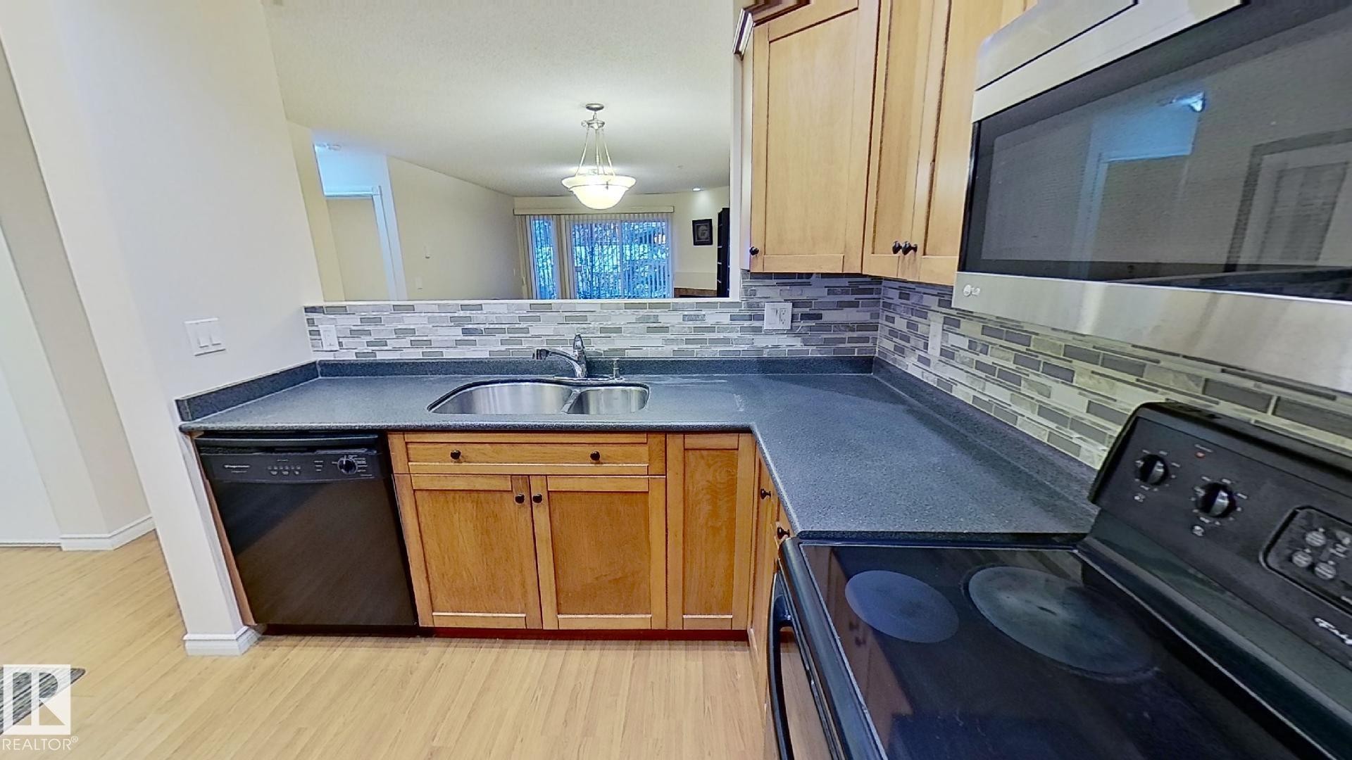 119 12110 106 Avenue Nw, Edmonton, AB - Indoor Photo Showing Kitchen With Double Sink