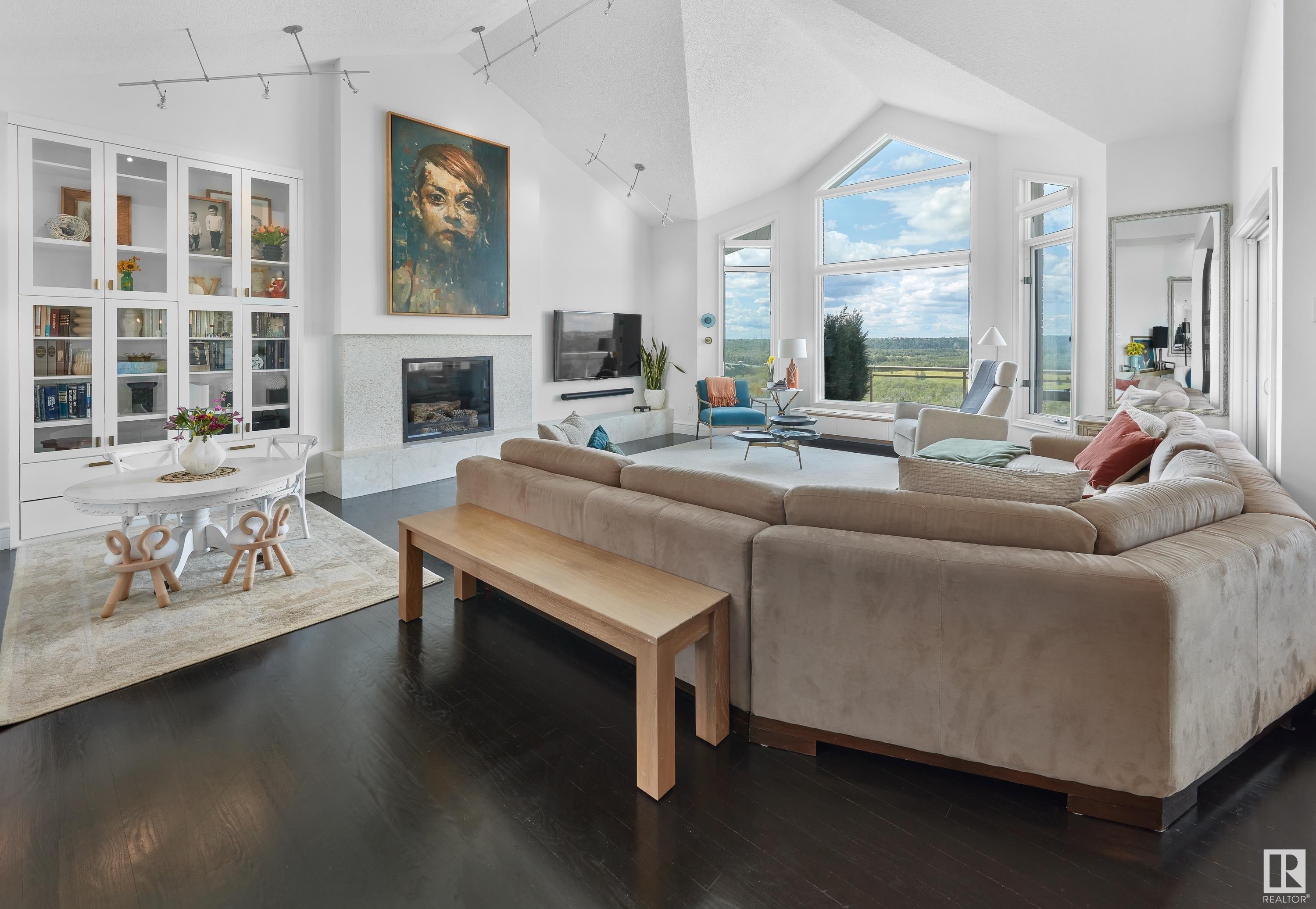 4804 154 Street, Edmonton, AB - Indoor Photo Showing Living Room With Fireplace