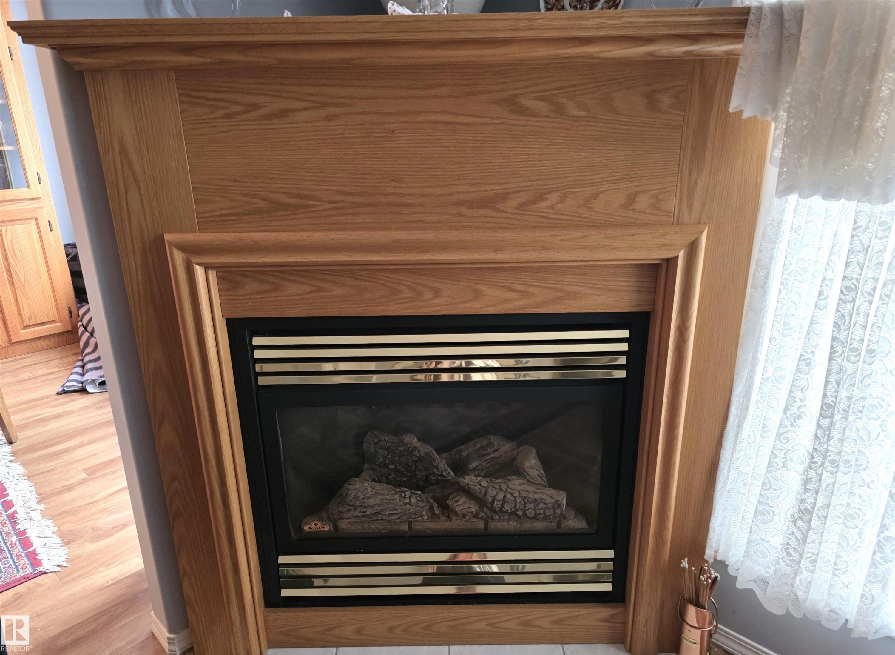 208 Ravine Villa(S), Leduc, AB - Indoor Photo Showing Living Room With Fireplace