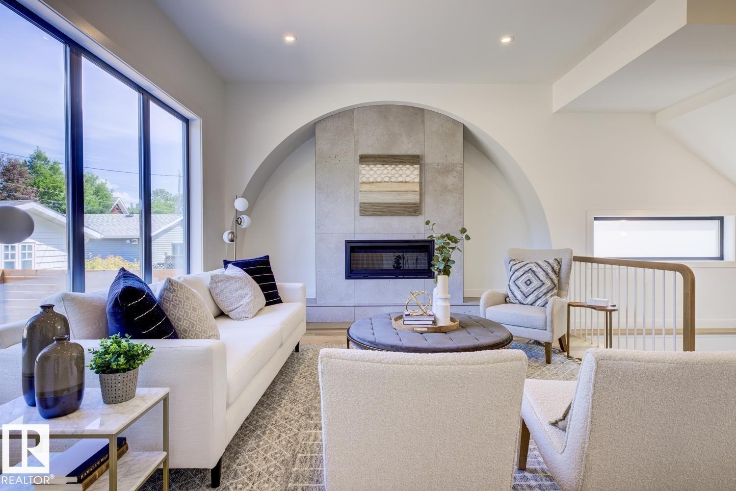 9346 72 Avenue, Edmonton, AB - Indoor Photo Showing Living Room With Fireplace