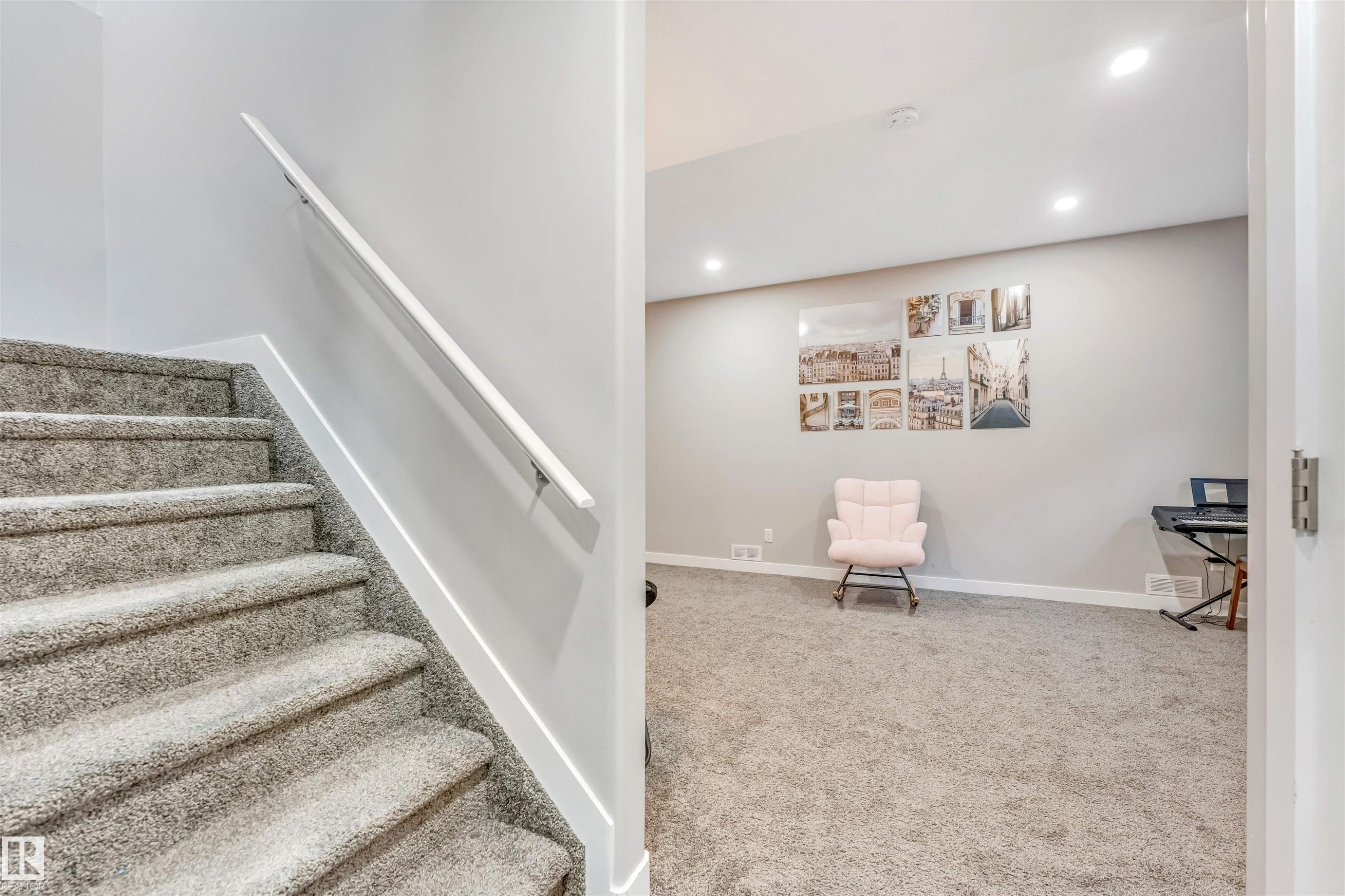Stairs with carpet and recessed lighting - 3478 Weidle Way, Edmonton, AB - Indoor Photo Showing Other Room