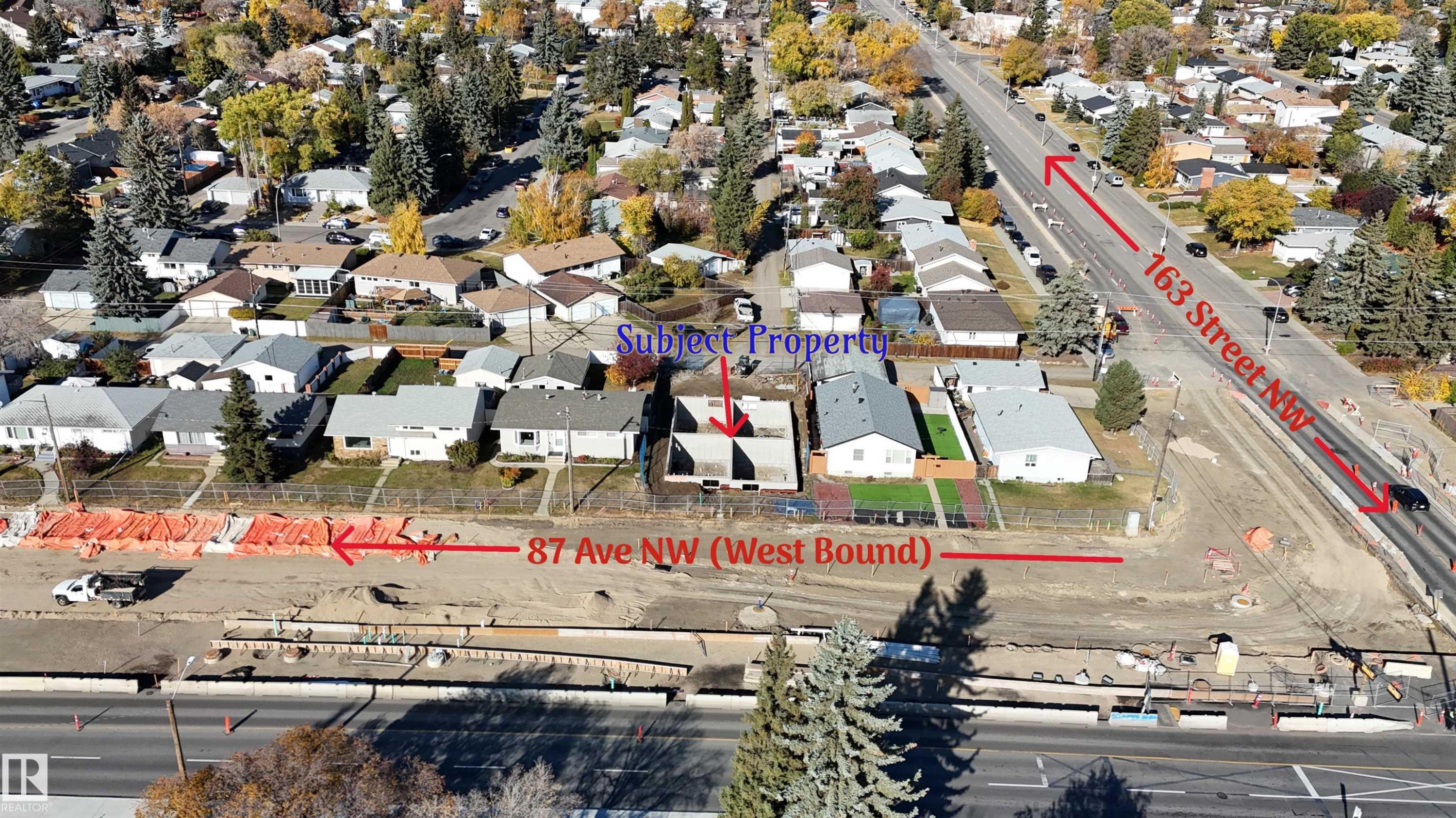 Aerial view of property and surrounding area featuring nearby suburban area - 16310 87 Avenue, Edmonton, AB - Outdoor With View