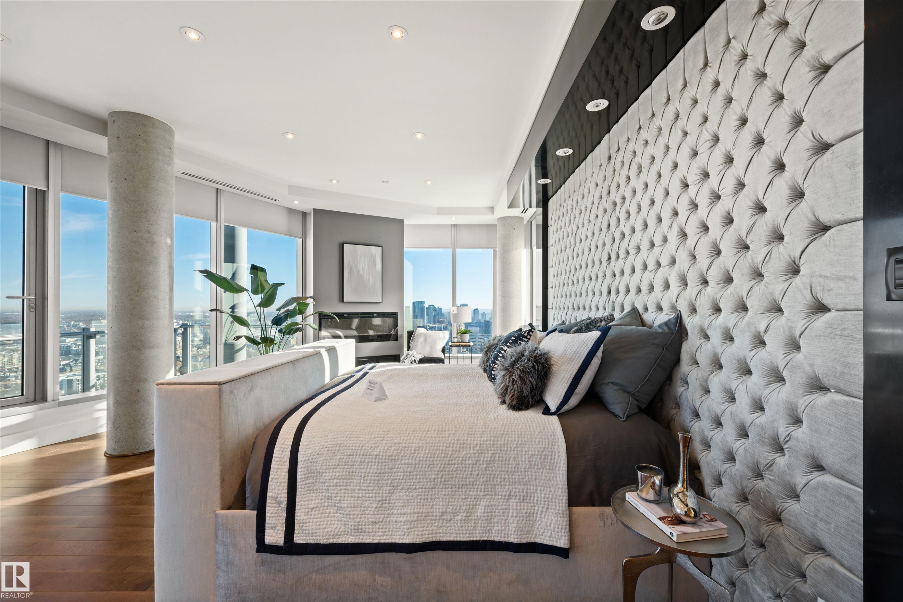 Bedroom featuring wood finished floors and recessed lighting - 3201 11969 Jasper Avenue, Edmonton, AB - Indoor Photo Showing Bedroom