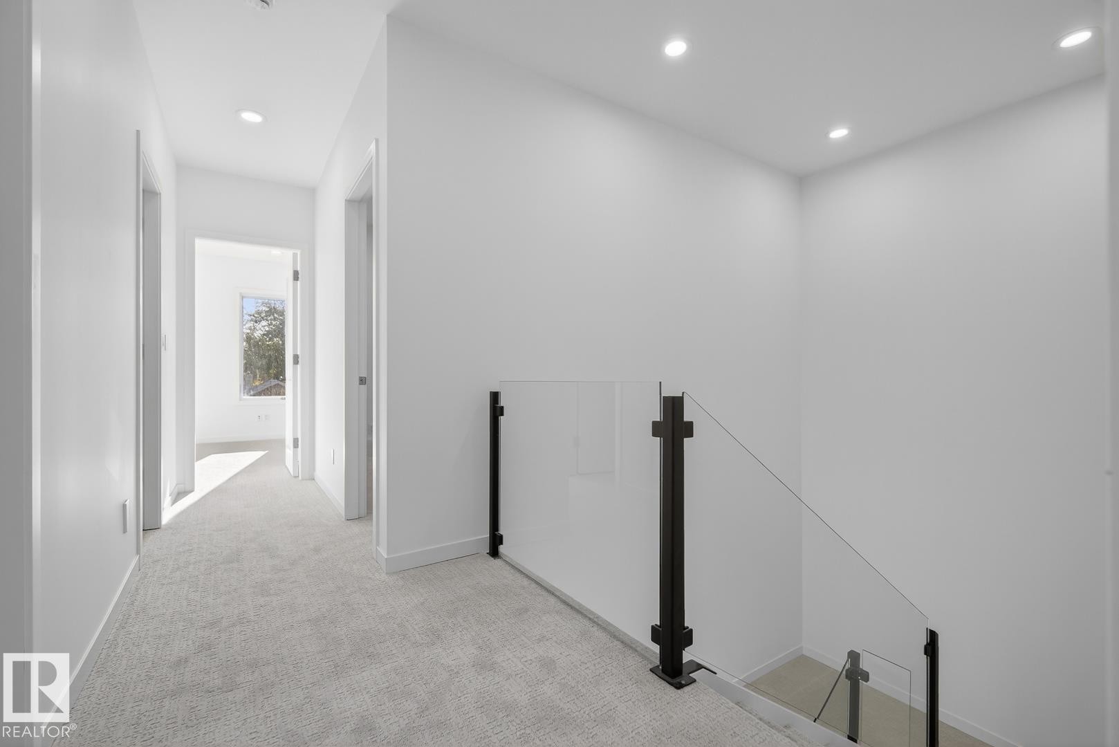 Corridor featuring carpet floors, recessed lighting, and an upstairs landing - 14502 103 Avenue, Edmonton, AB - Indoor Photo Showing Other Room