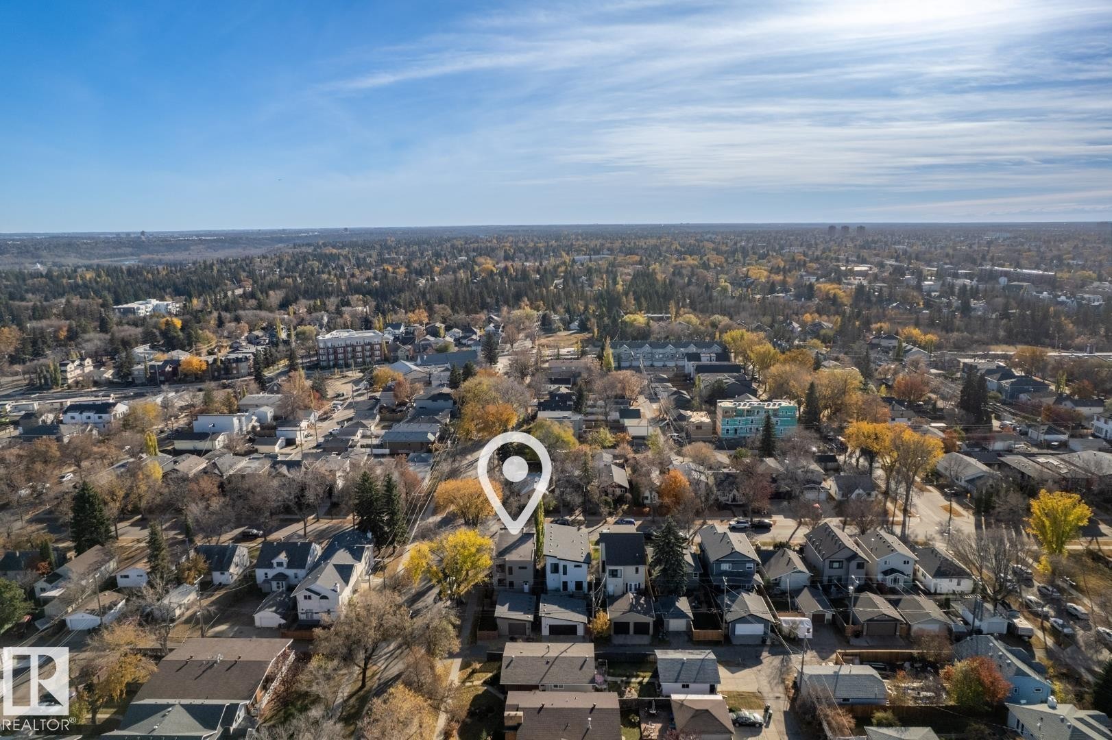 Aerial view of property's location featuring nearby suburban area - 14502 103 Avenue, Edmonton, AB - Outdoor With View