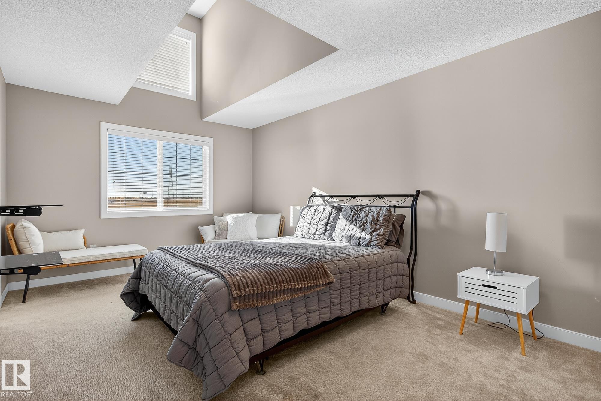 Bedroom with carpet and a textured ceiling - 117 7293 South Terwillegar Drive, Edmonton, AB - Indoor Photo Showing Bedroom