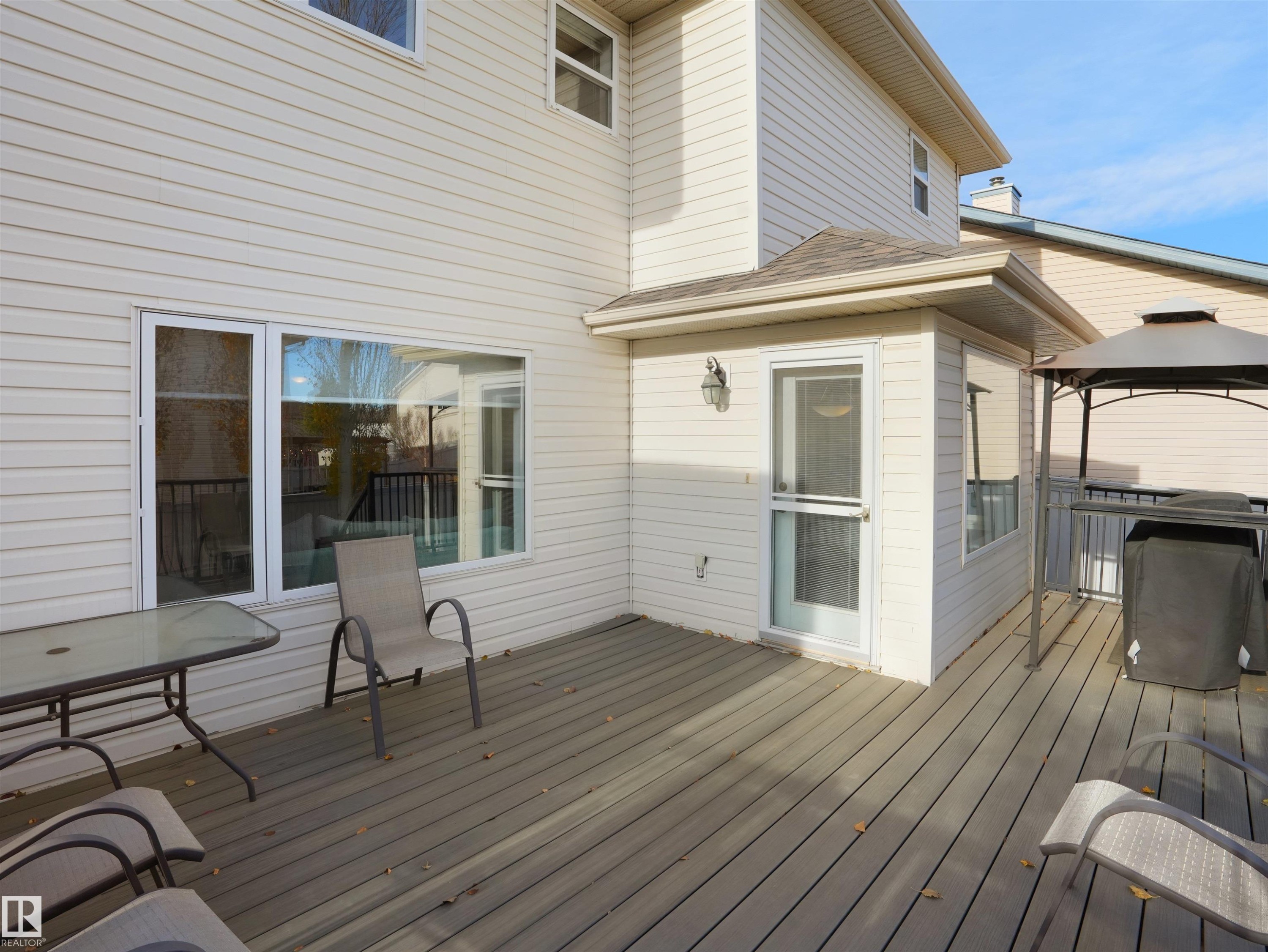 Wooden deck with a gazebo - 94 Dechene Road, Edmonton, AB - Outdoor With Deck Patio Veranda With Exterior