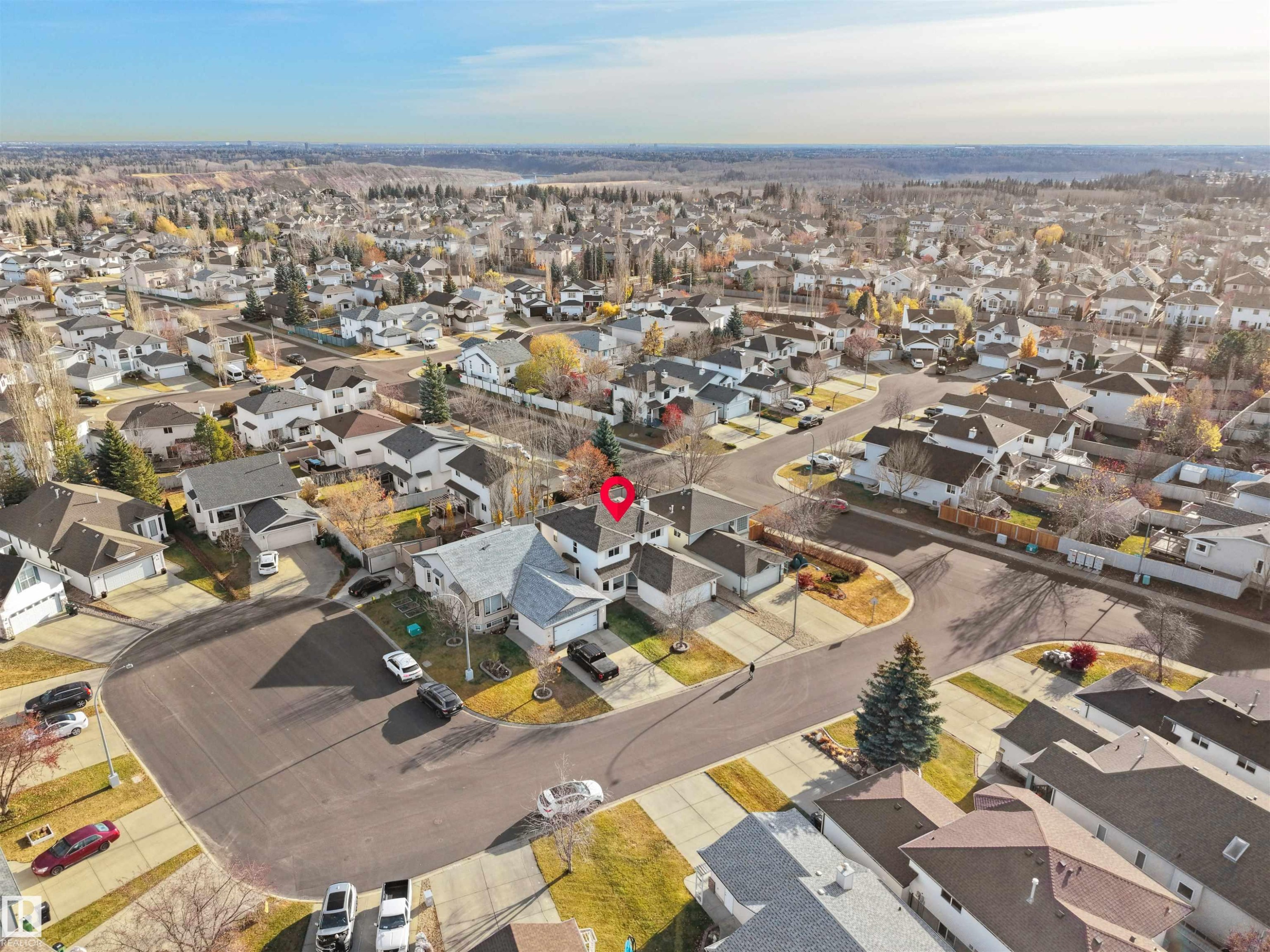 Aerial view of property's location featuring nearby suburban area - 94 Dechene Road, Edmonton, AB - Outdoor With View