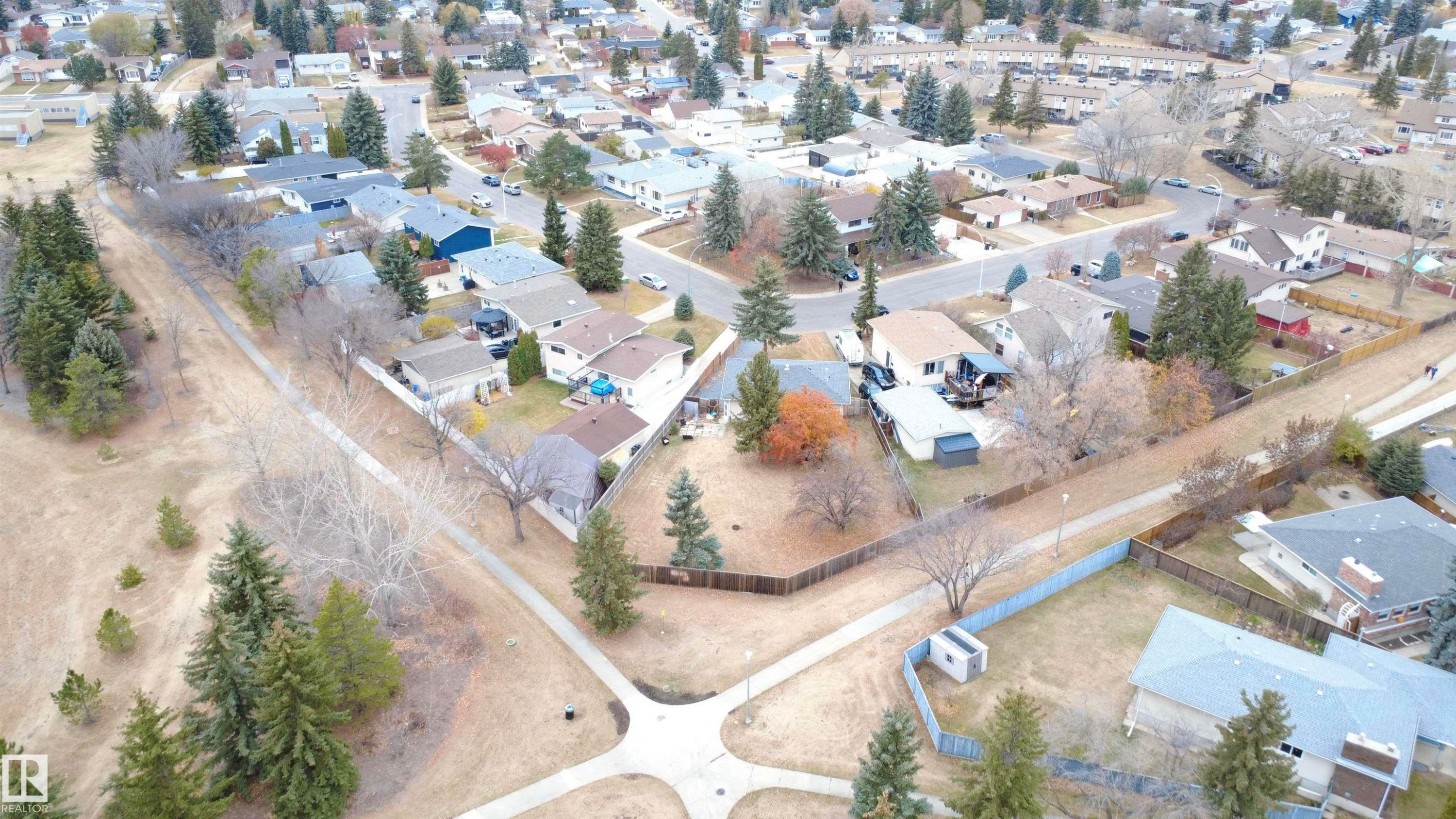 Aerial view of property's location with nearby suburban area - 4203 83 Street, Edmonton, AB - Outdoor With View
