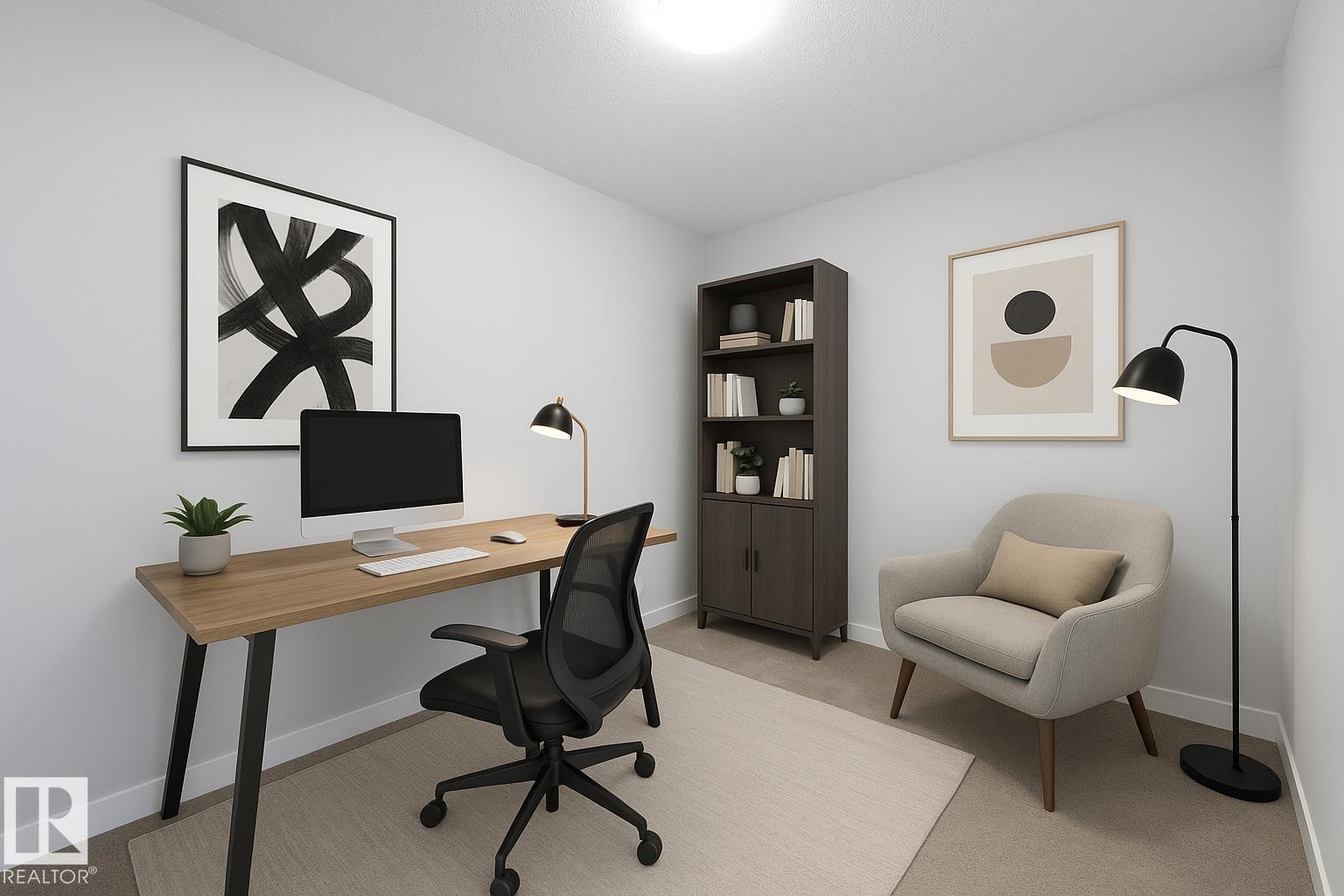 Virtually staged den - can be used as a home office - 414 812 Welsh Drive, Edmonton, AB - Indoor Photo Showing Office