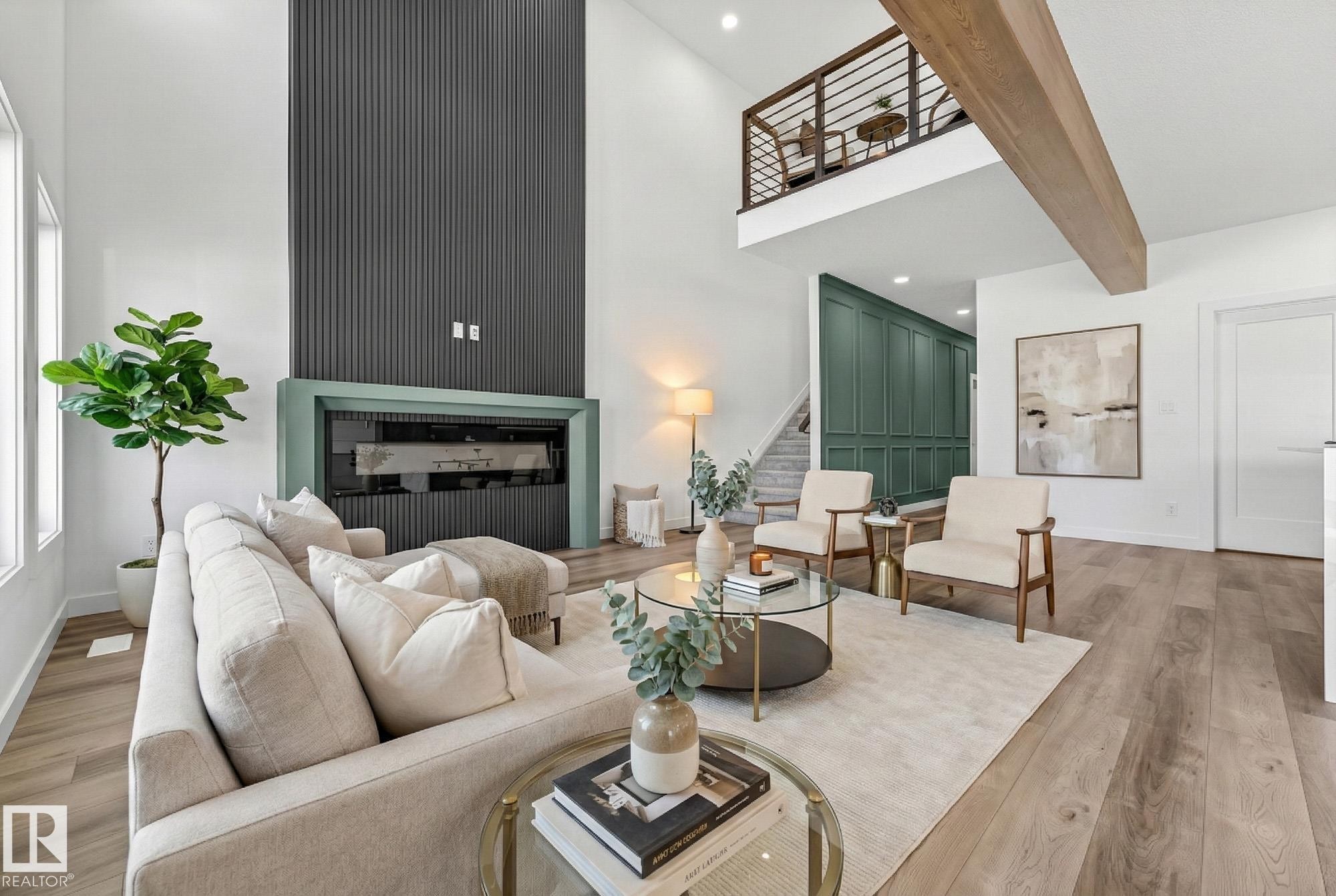 28 Eldridge Point(E), St. Albert, AB - Indoor Photo Showing Living Room With Fireplace