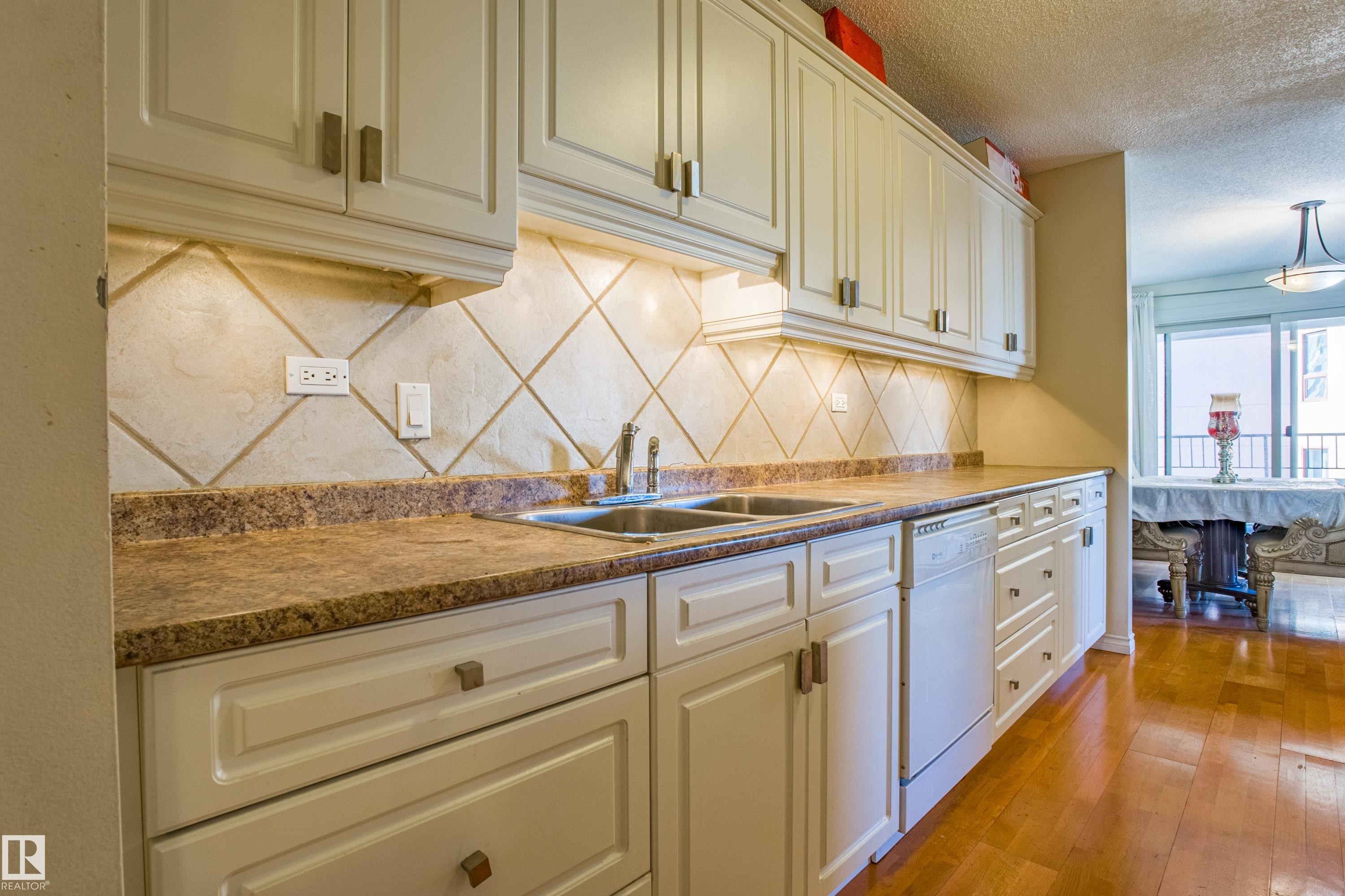 1703 12303 Jasper Avenue, Edmonton, AB - Indoor Photo Showing Kitchen With Double Sink
