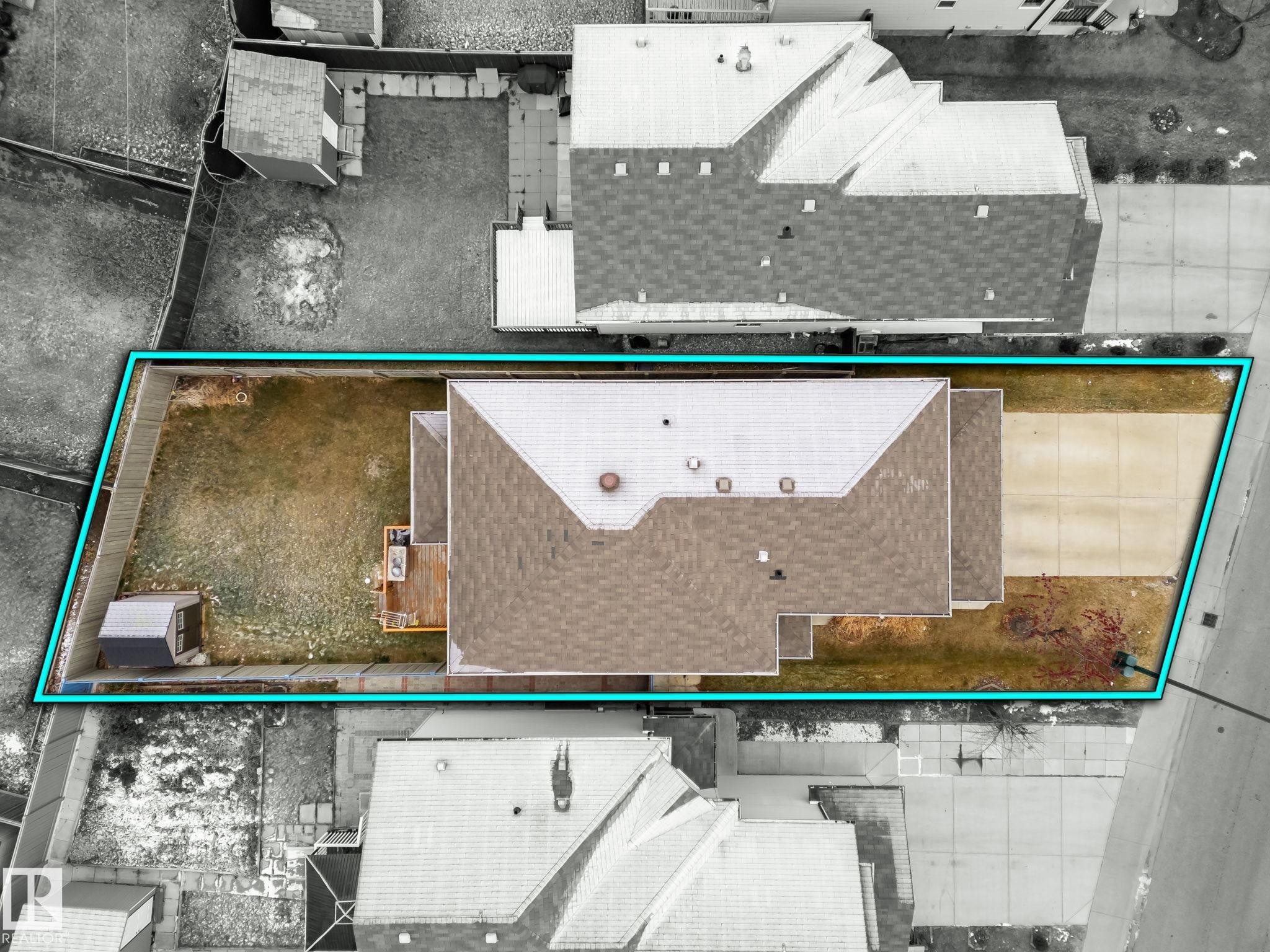 Aerial overview of property's location featuring property parcel outlined - 1888 33 Street, Edmonton, AB - Outdoor