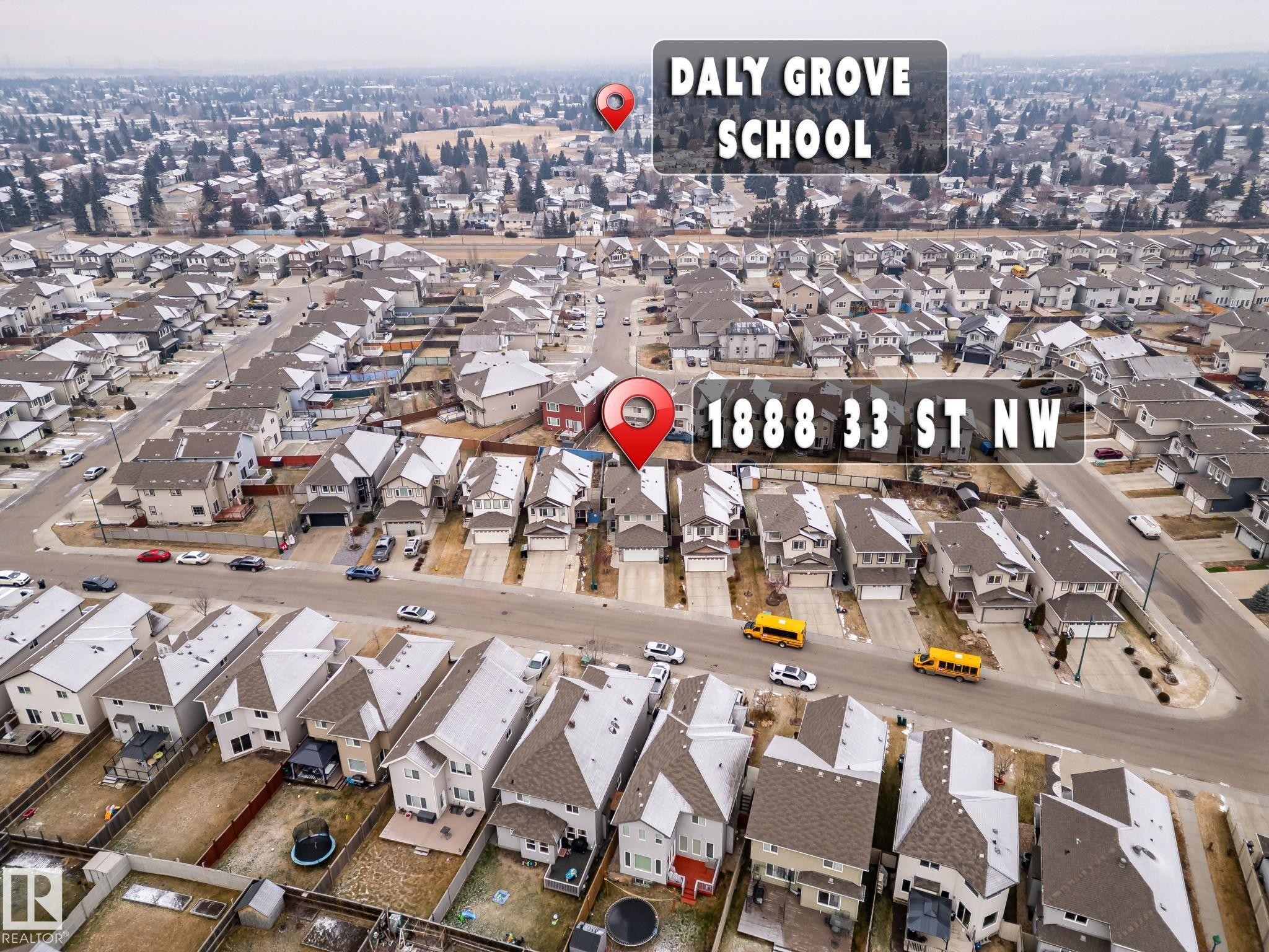 Aerial overview of property's location featuring nearby suburban area - 1888 33 Street, Edmonton, AB - With View