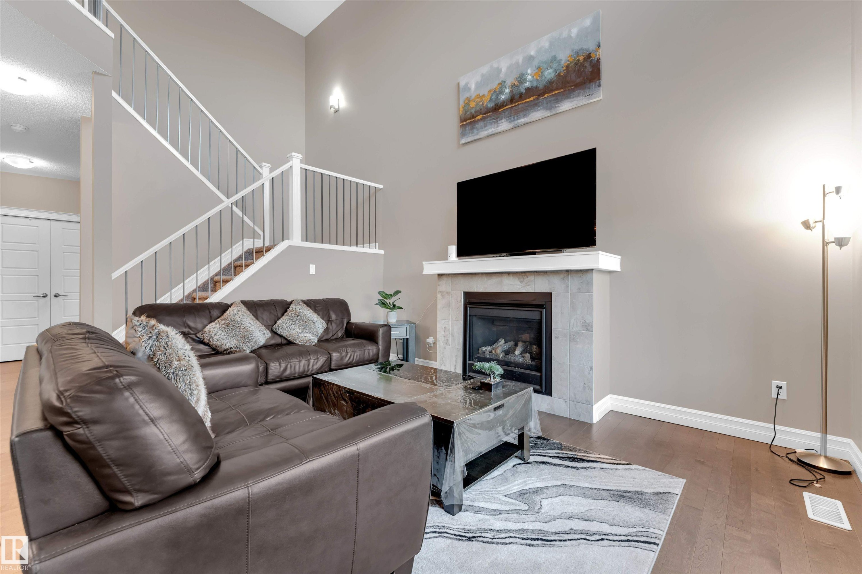 1347 Watt Drive, Edmonton, AB - Indoor Photo Showing Living Room With Fireplace