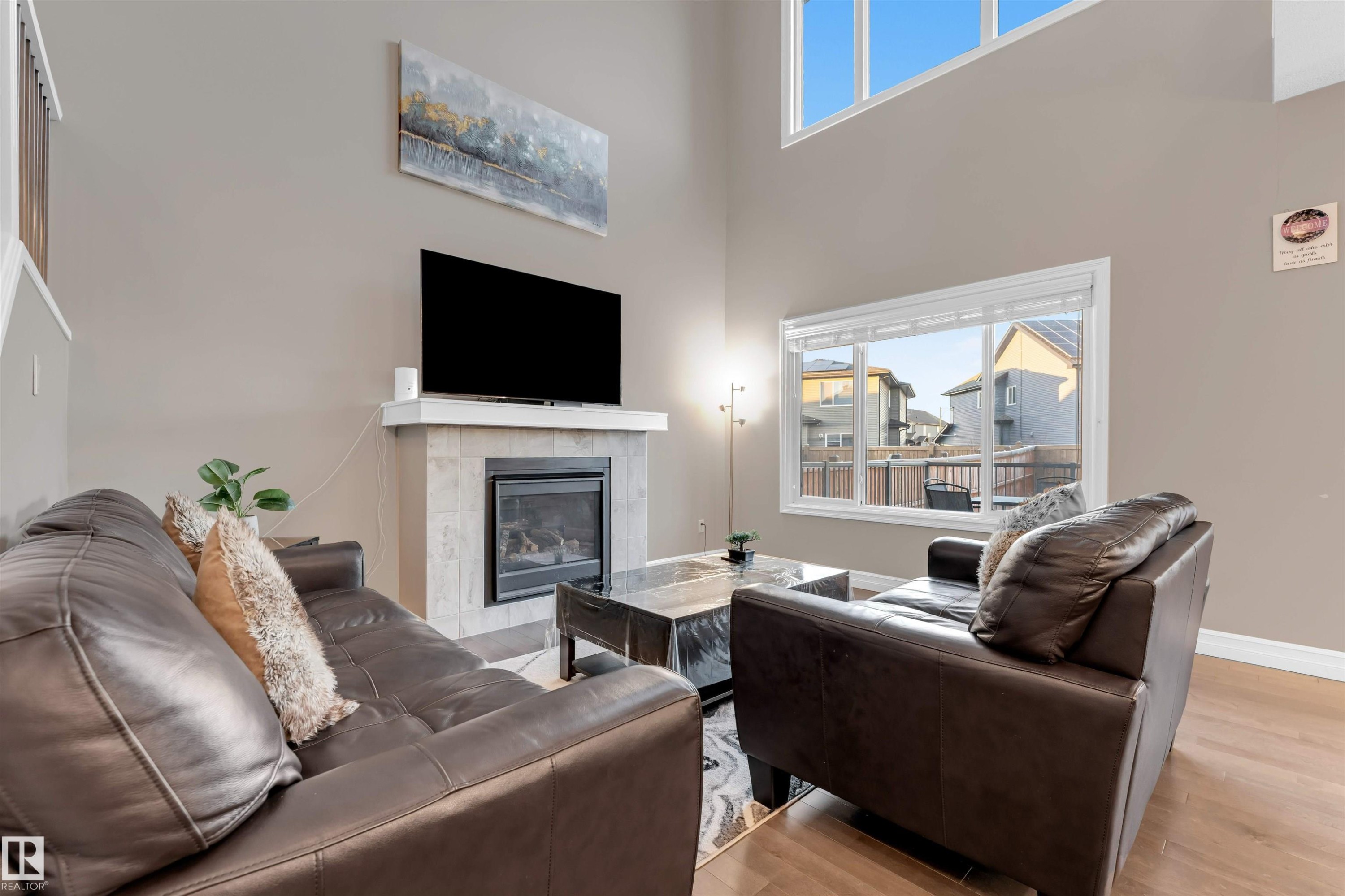 1347 Watt Drive, Edmonton, AB - Indoor Photo Showing Living Room With Fireplace