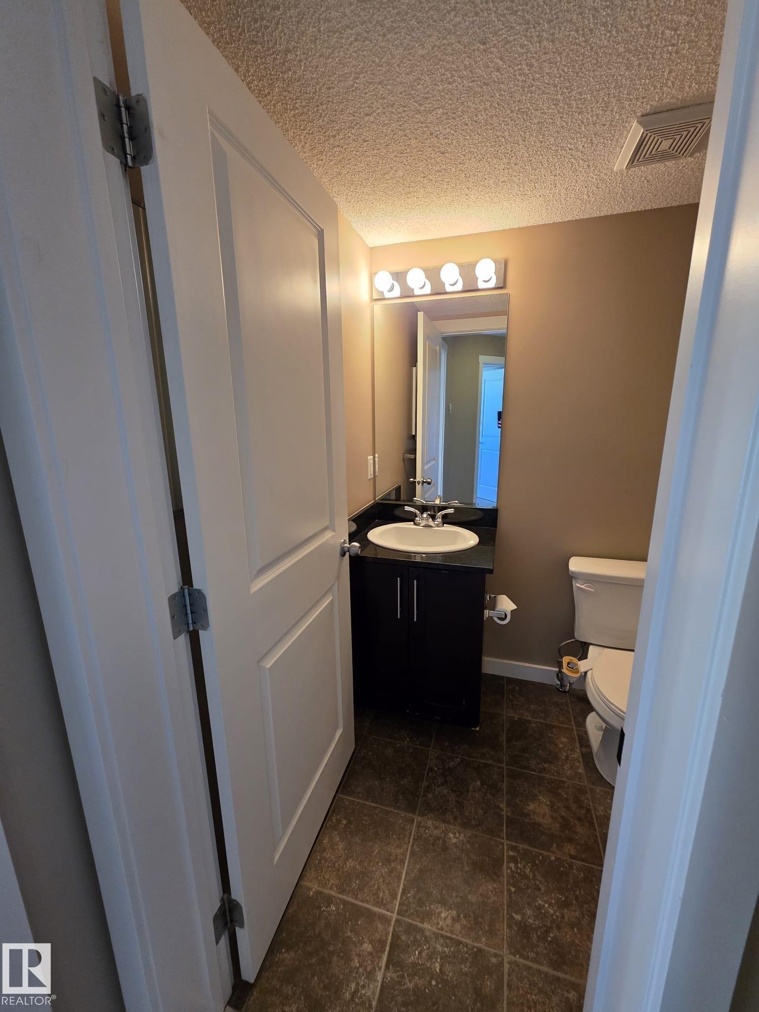 Bathroom with vanity and a textured ceiling - 313 1510 Watt Drive, Edmonton, AB - Indoor Photo Showing Bathroom