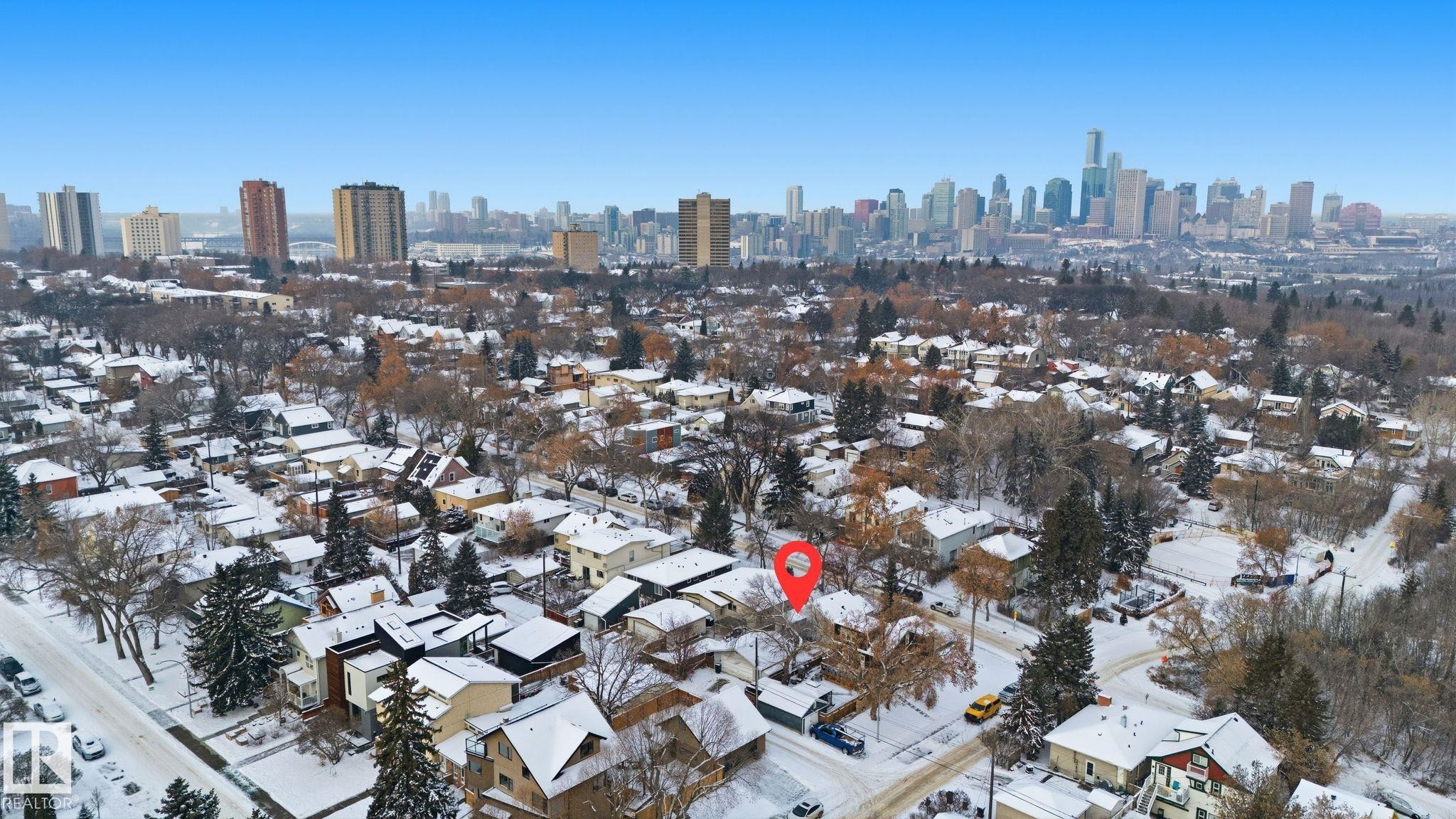 View of snowy aerial view - 9705 87 Avenue, Edmonton, AB - Outdoor With View