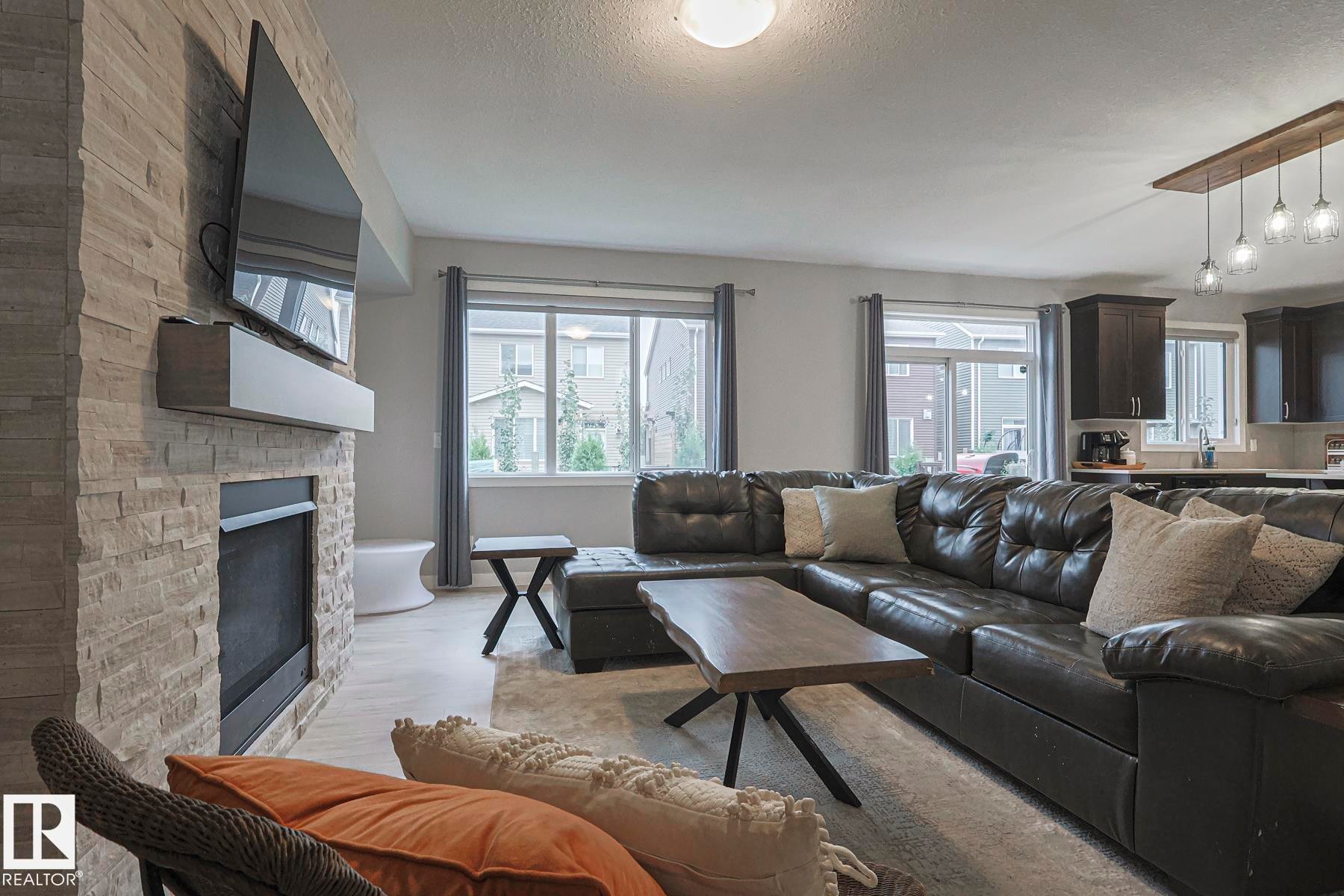 2011 201 Street, Edmonton, AB - Indoor Photo Showing Living Room With Fireplace