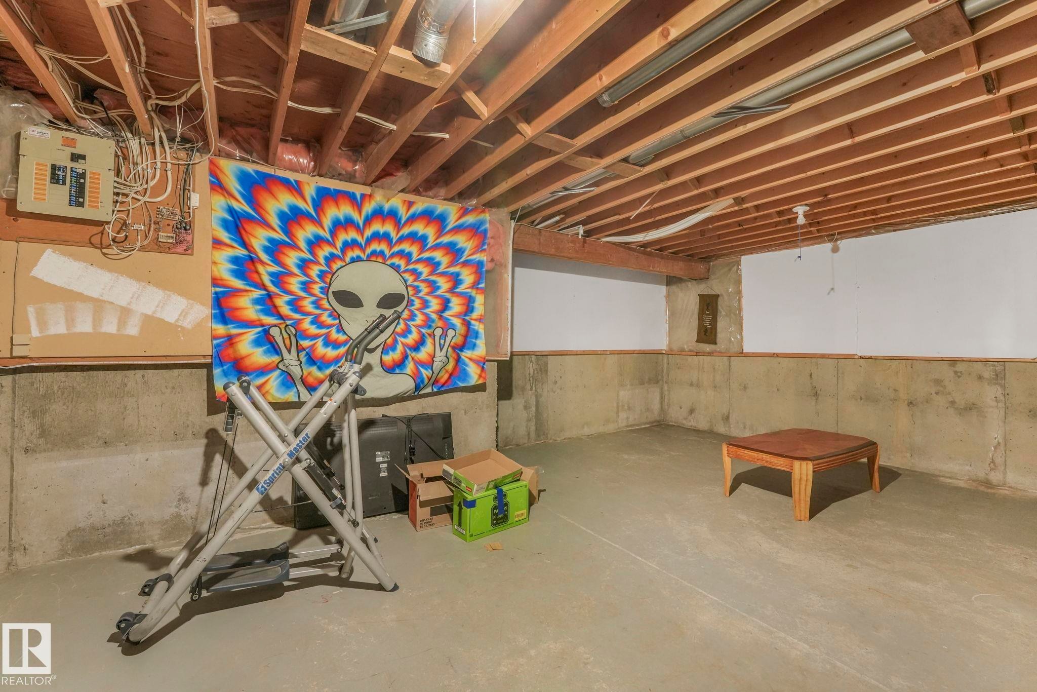 Unfinished below grade area with electric panel - 11811 32A Avenue, Edmonton, AB - Indoor Photo Showing Other Room