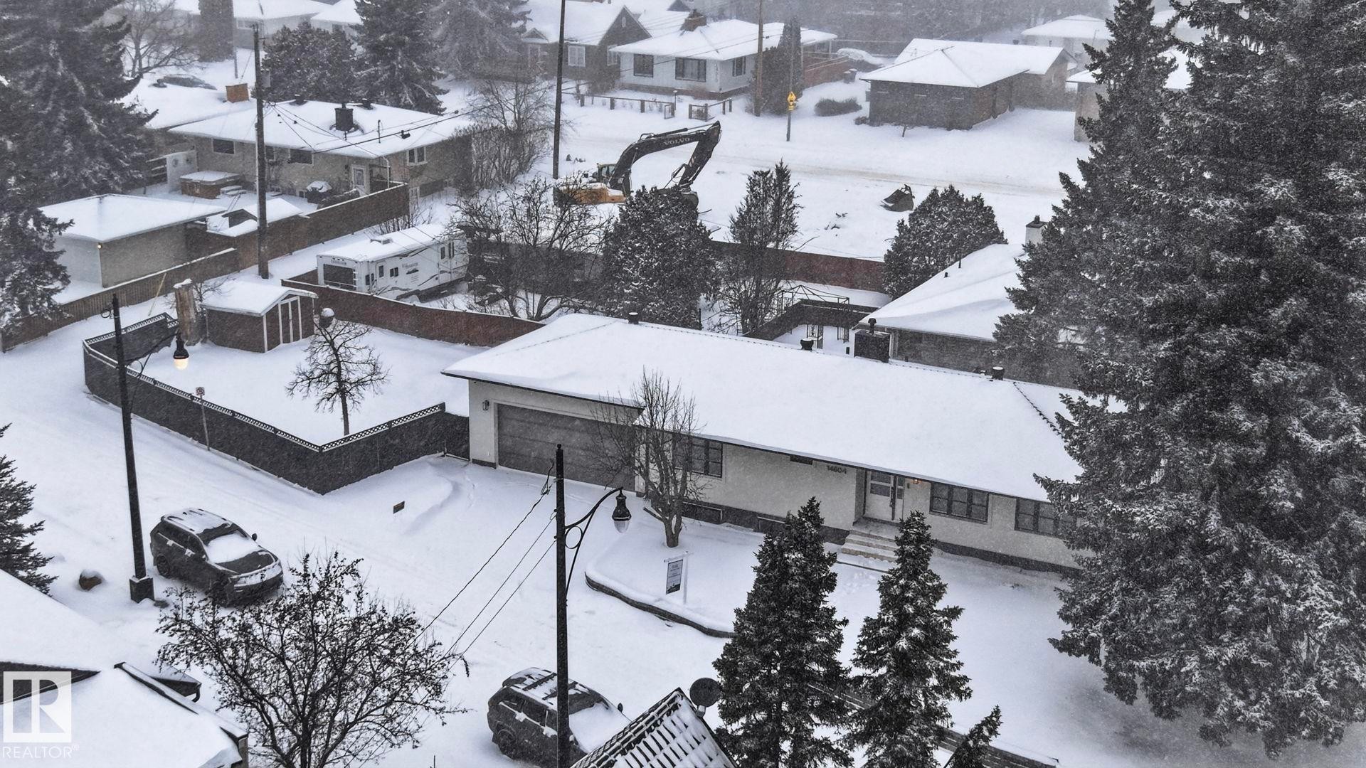 View of snowy aerial view - 14604 Mackenzie Drive, Edmonton, AB - Outdoor