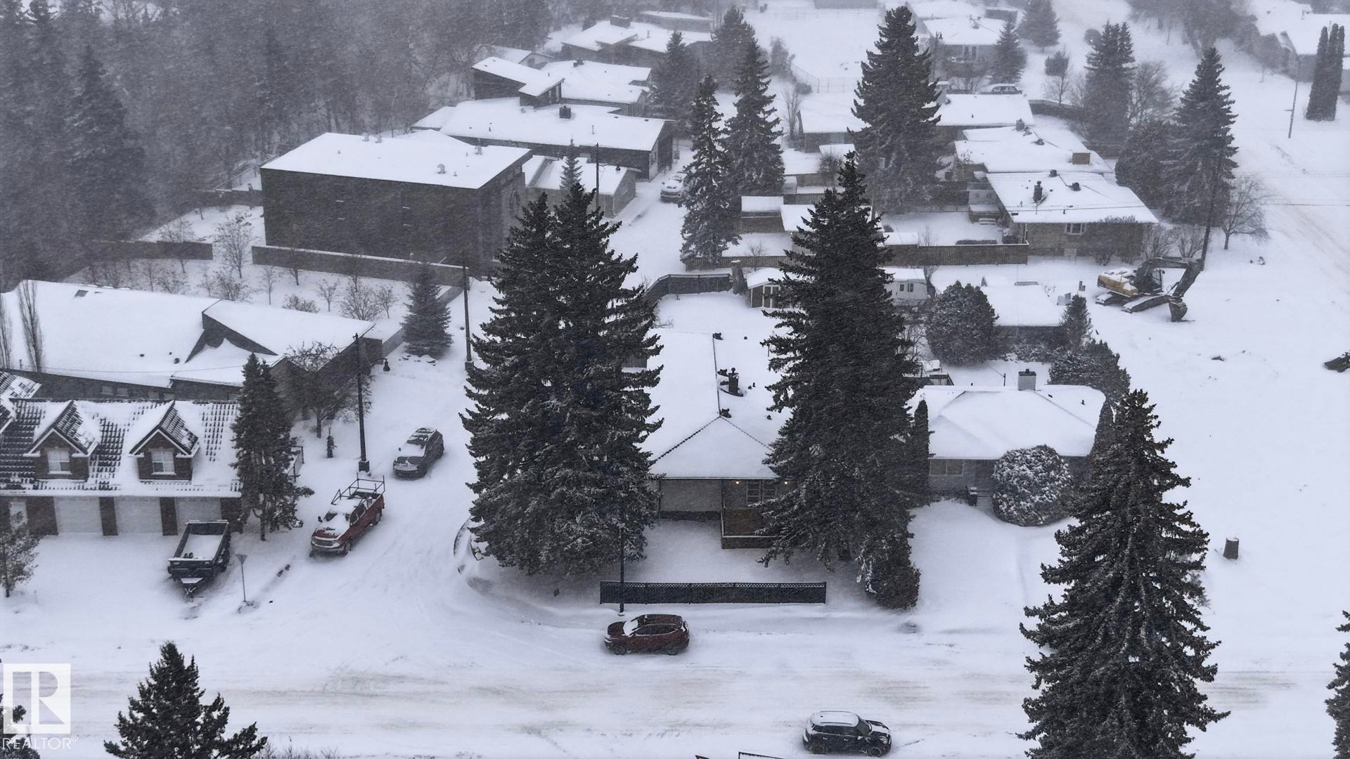 View of snowy aerial view - 14604 Mackenzie Drive, Edmonton, AB - Outdoor