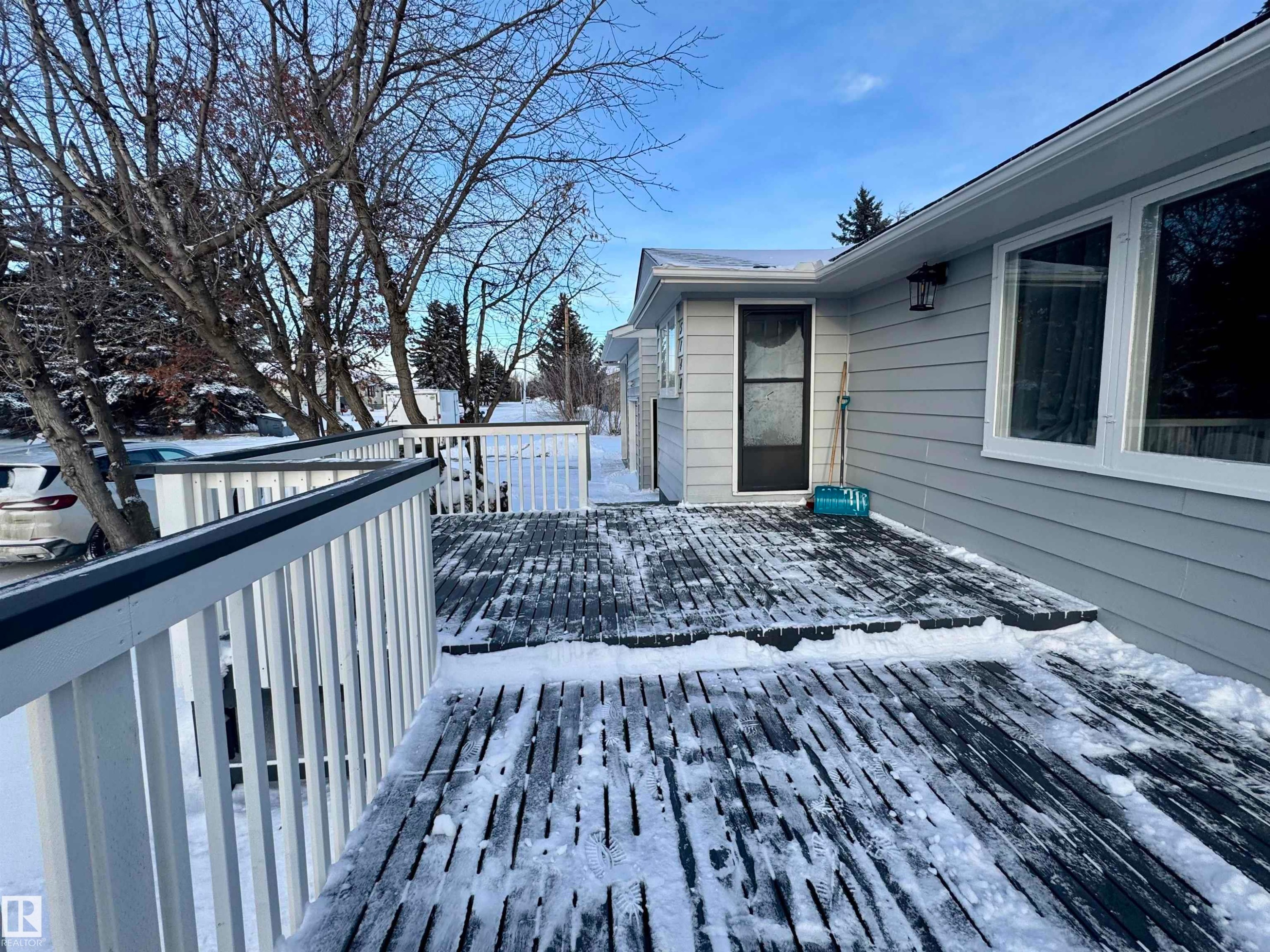 View of snow covered deck - 5140 52 Avenue, Ryley, AB - Outdoor