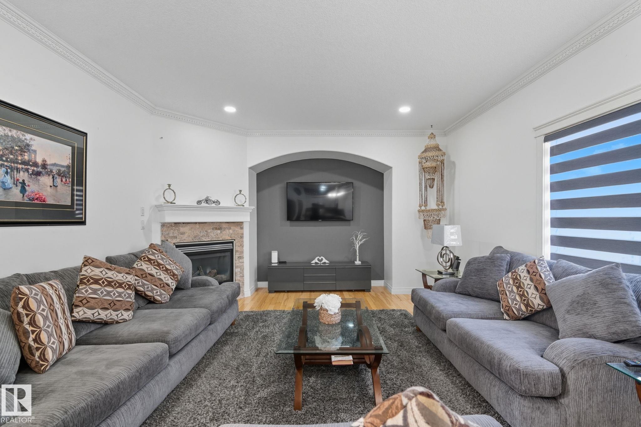 6026 164A Avenue, Edmonton, AB - Indoor Photo Showing Living Room With Fireplace