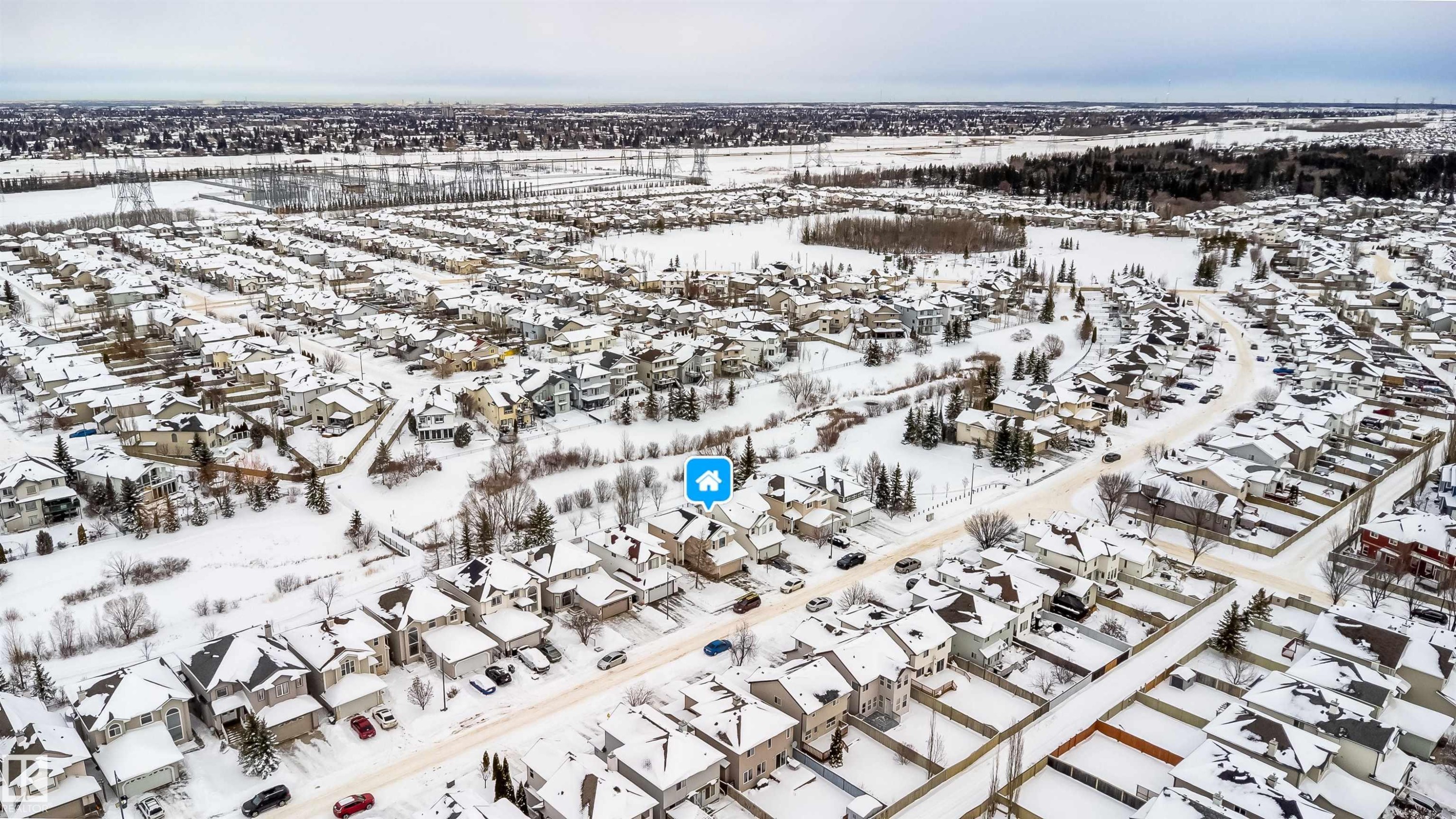 Snowy aerial view with a residential view - 8518 6 Av, Edmonton, AB - Outdoor With View