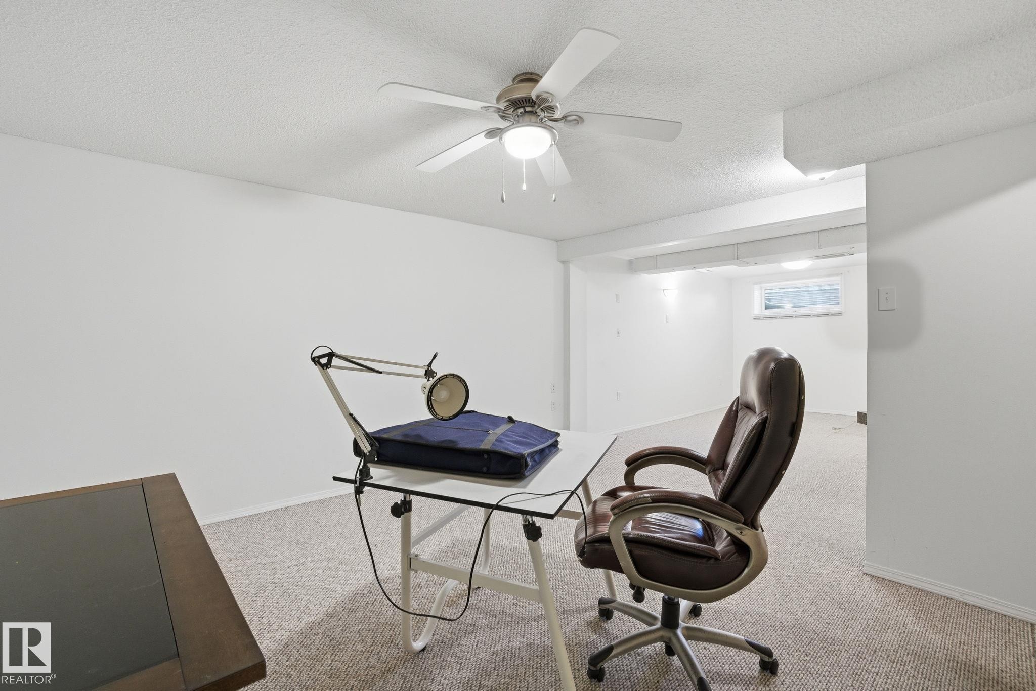 Basement with a glass covered fireplace and light carpet - 3014 31 Avenue, Edmonton, AB - Indoor