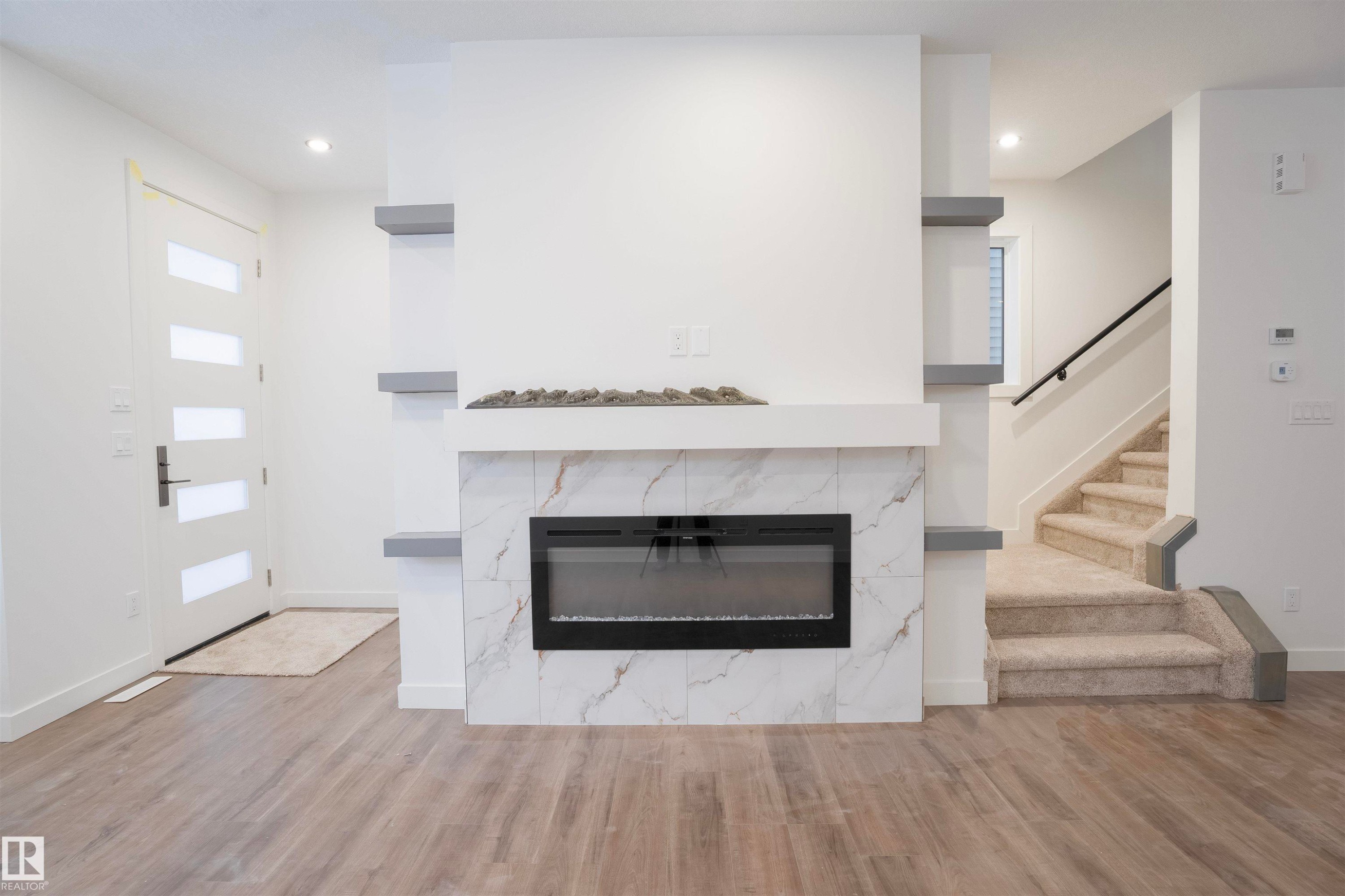 5211 104A Street Nw, Edmonton, AB - Indoor Photo Showing Living Room With Fireplace