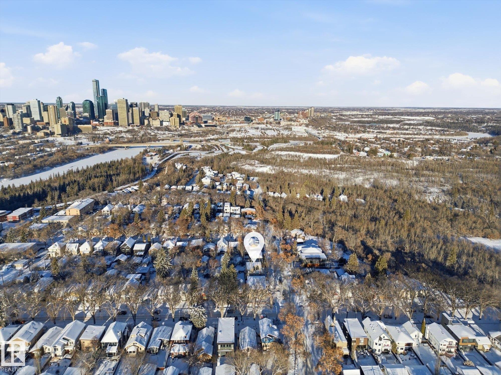 Aerial view of property's location with nearby suburban area - 9012 98 Street, Edmonton, AB - Outdoor With View