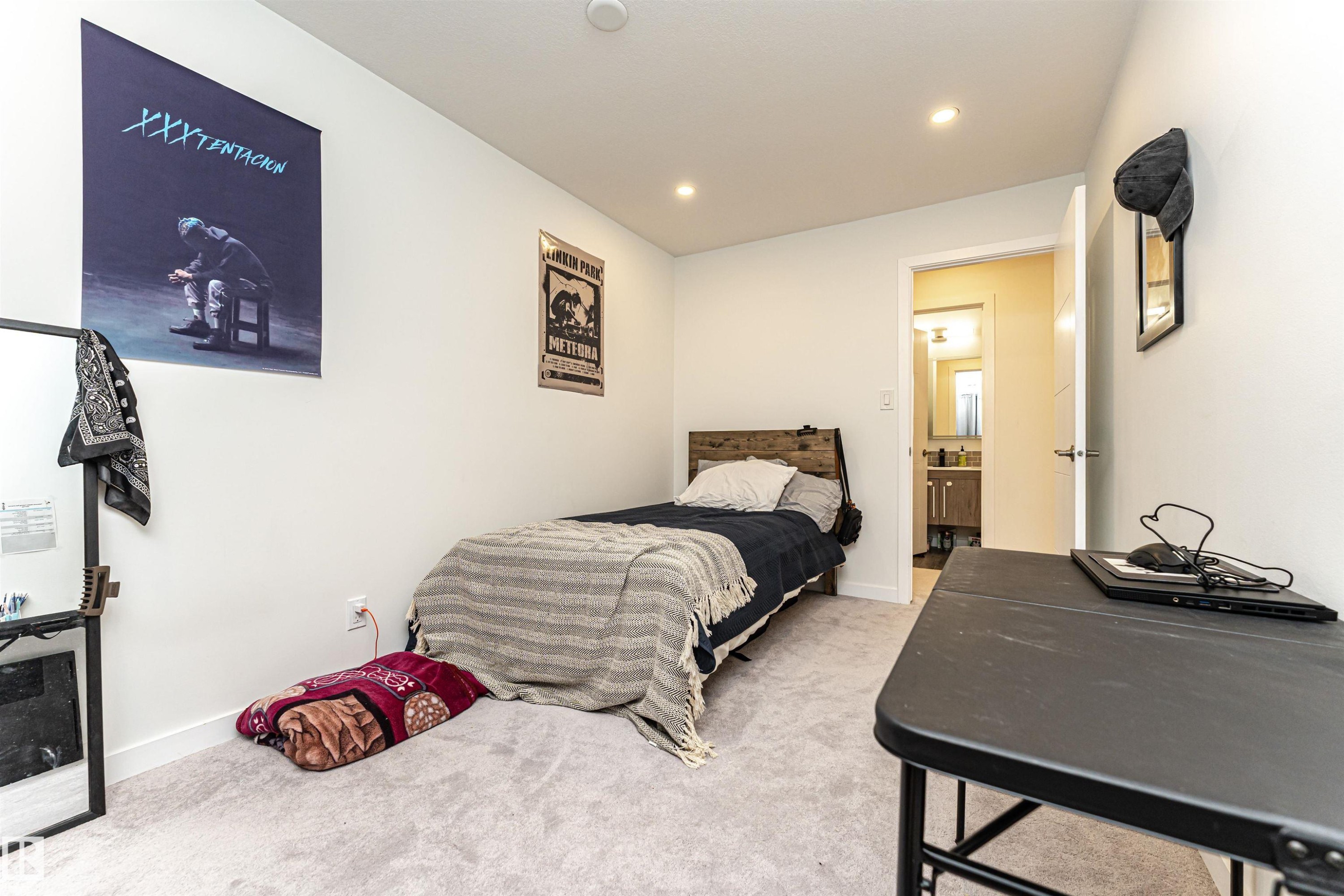 Bedroom featuring light carpet and recessed lighting - 17716 84 Avenue, Edmonton, AB - Indoor Photo Showing Bedroom