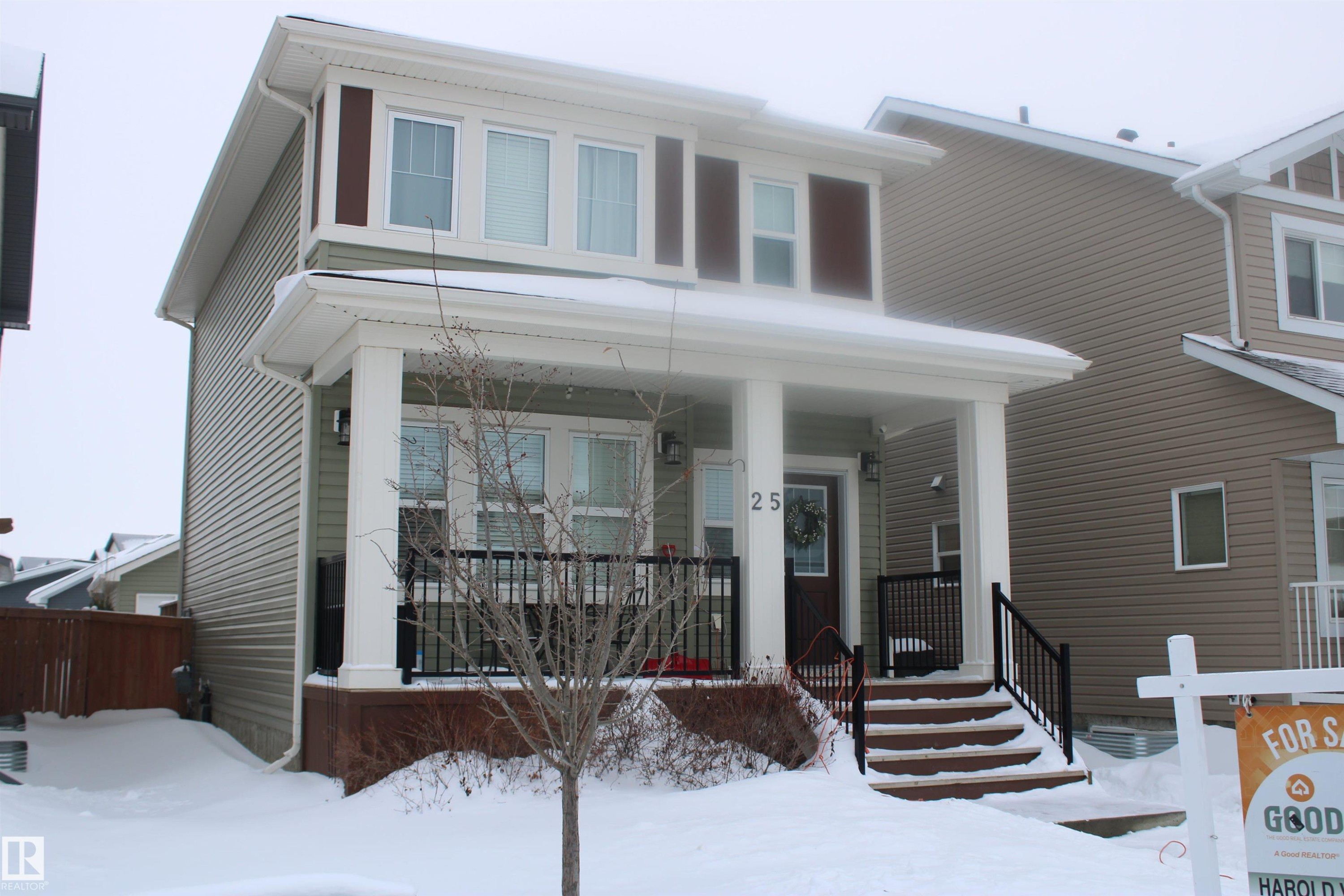 View of front of property with a porch - 25 Harrison Gate, Spruce Grove, AB - Outdoor