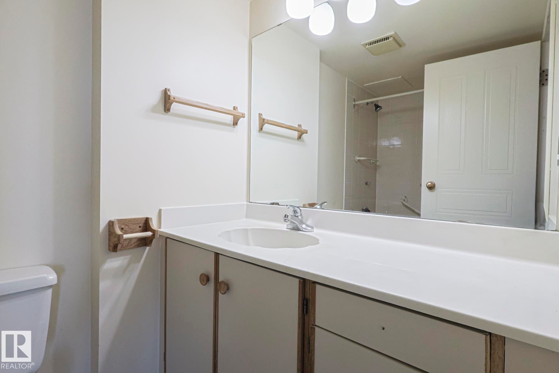 Bathroom featuring vanity and a shower - 302 8340 Jasper Avenue Nw, Edmonton, AB - Indoor Photo Showing Bathroom