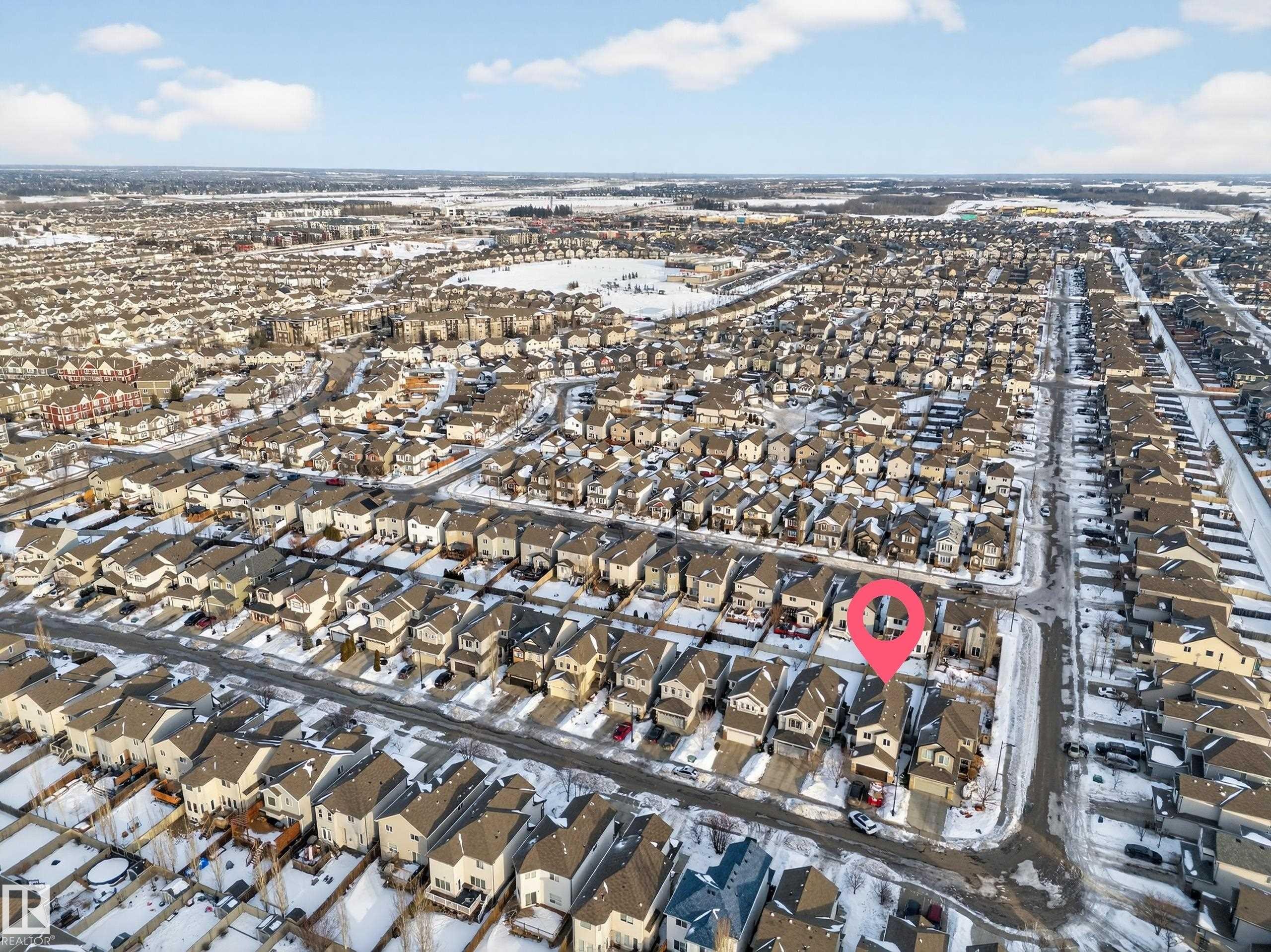Aerial view of property and surrounding area with nearby suburban area - 1741 63A Street, Edmonton, AB - Outdoor With View