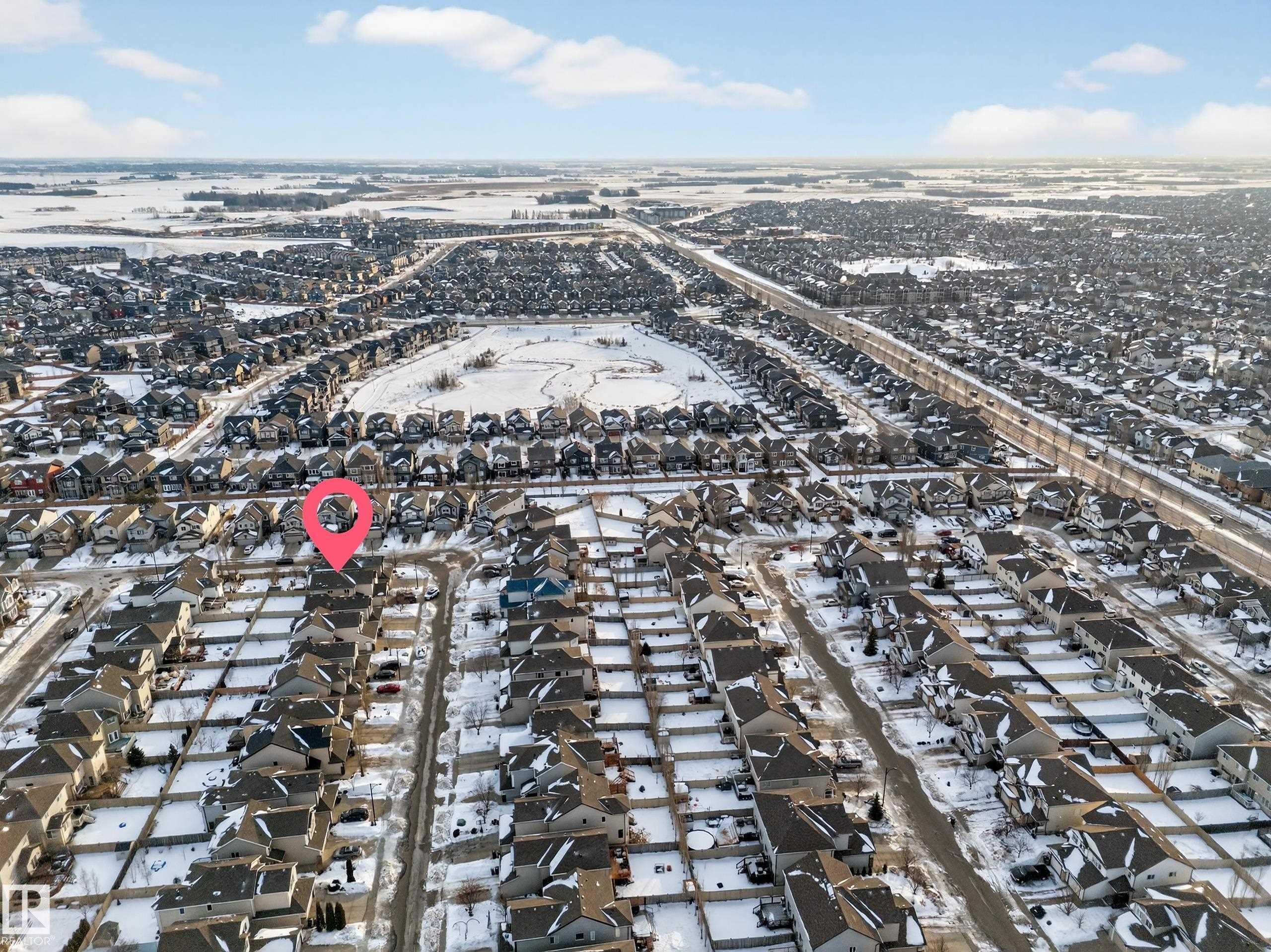 Snowy aerial view featuring a residential view - 1741 63A Street, Edmonton, AB - Outdoor With View