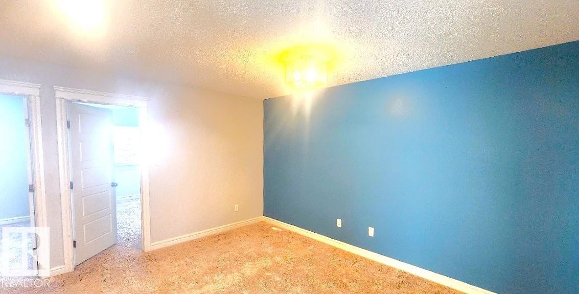Carpeted empty room with a textured ceiling and baseboards - 4610 Kinsella Landing Sw, Edmonton, AB - Indoor Photo Showing Other Room