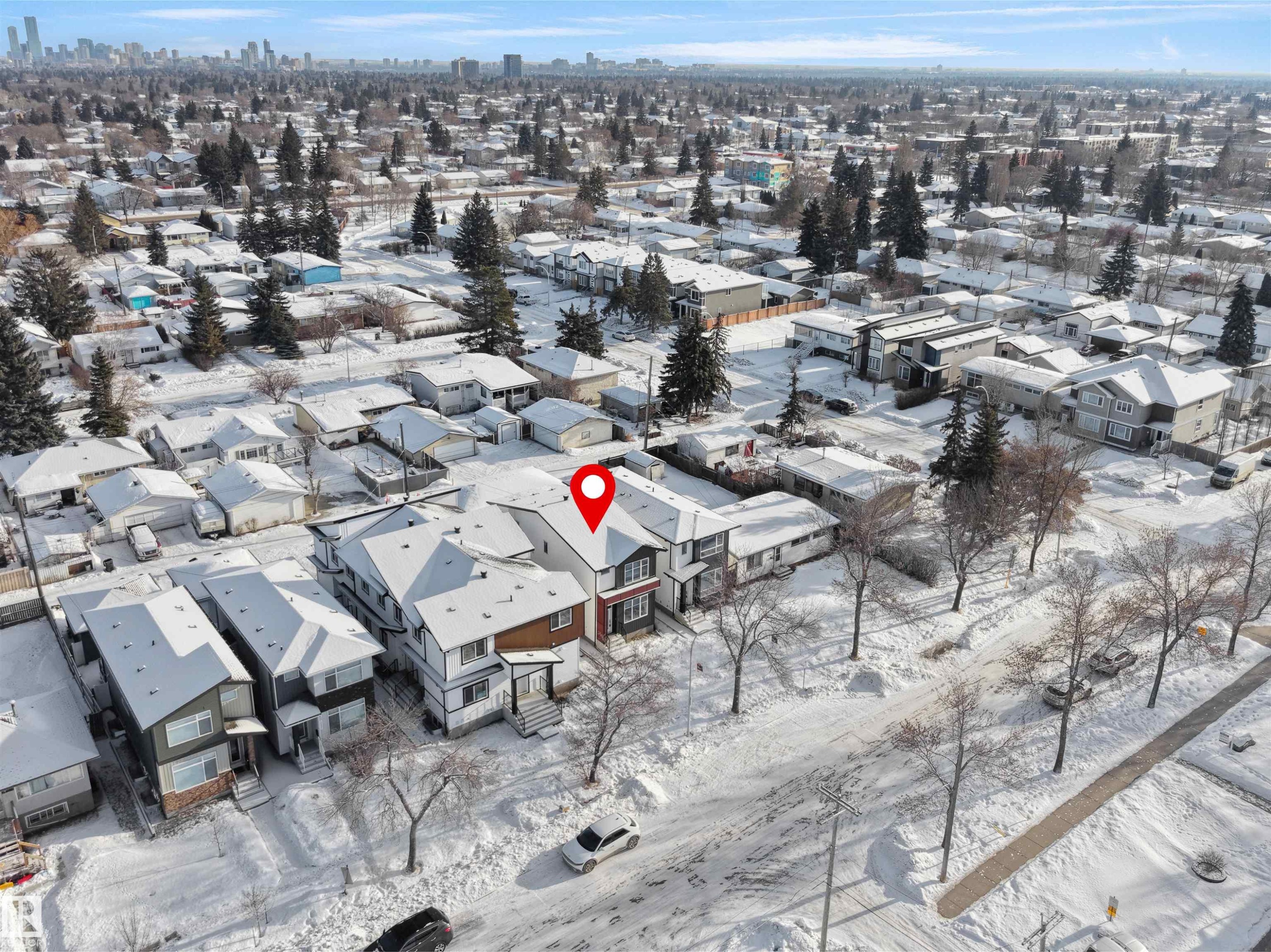 Snowy aerial view with a skyline view - 10913 159 Street, Edmonton, AB - Outdoor With View