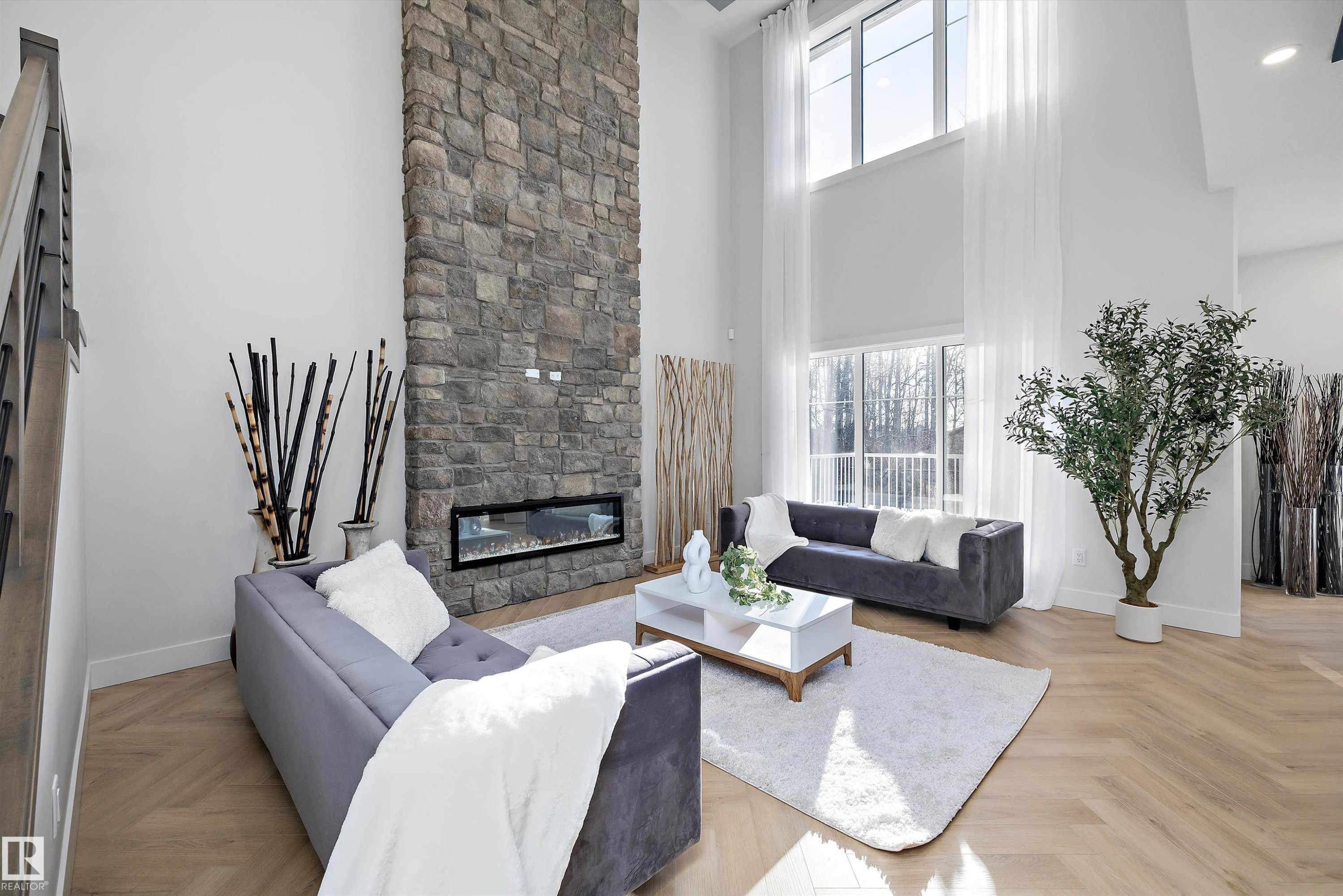1715 Crossbill Loop, Edmonton, AB - Indoor Photo Showing Living Room With Fireplace