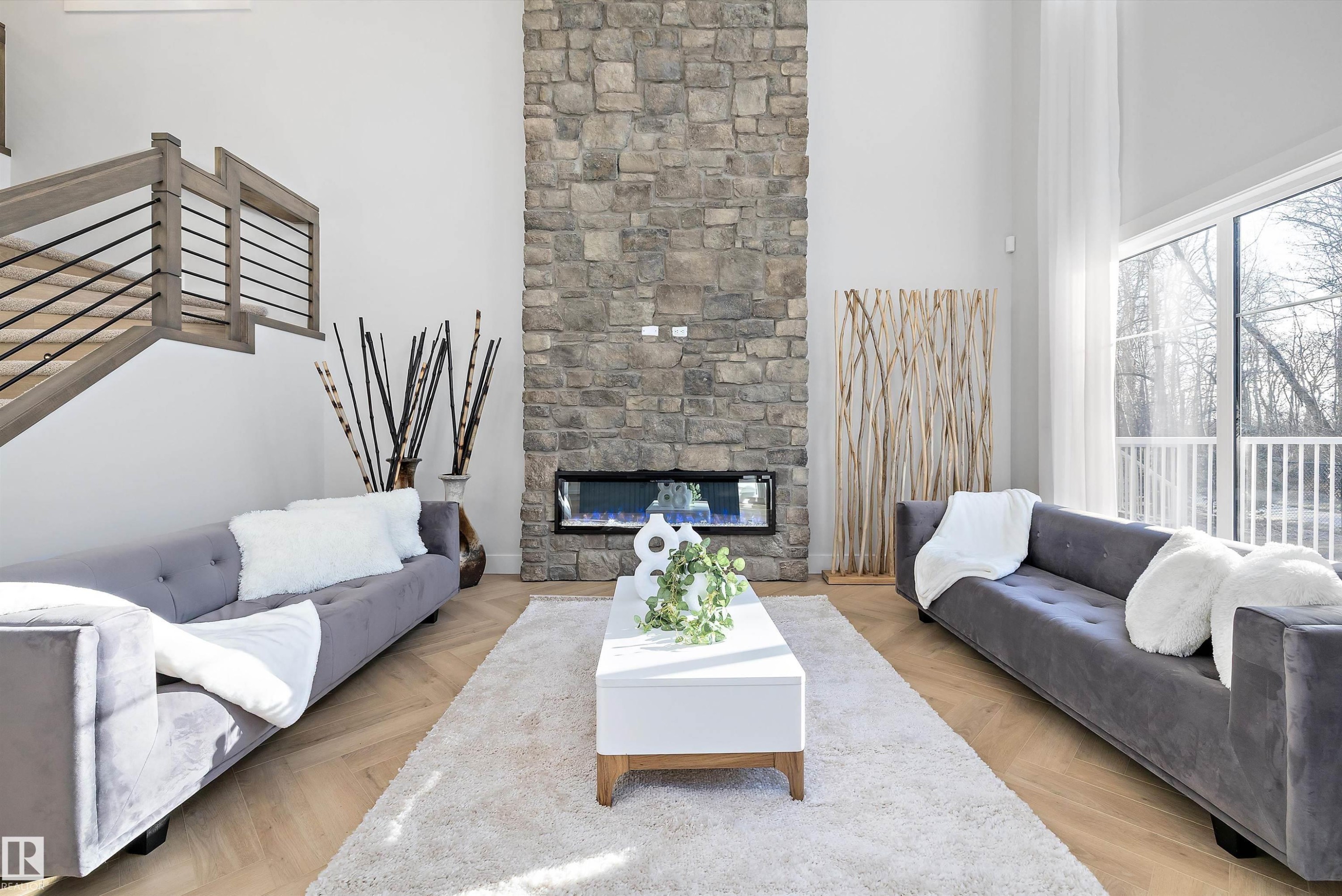 1715 Crossbill Loop, Edmonton, AB - Indoor Photo Showing Living Room With Fireplace