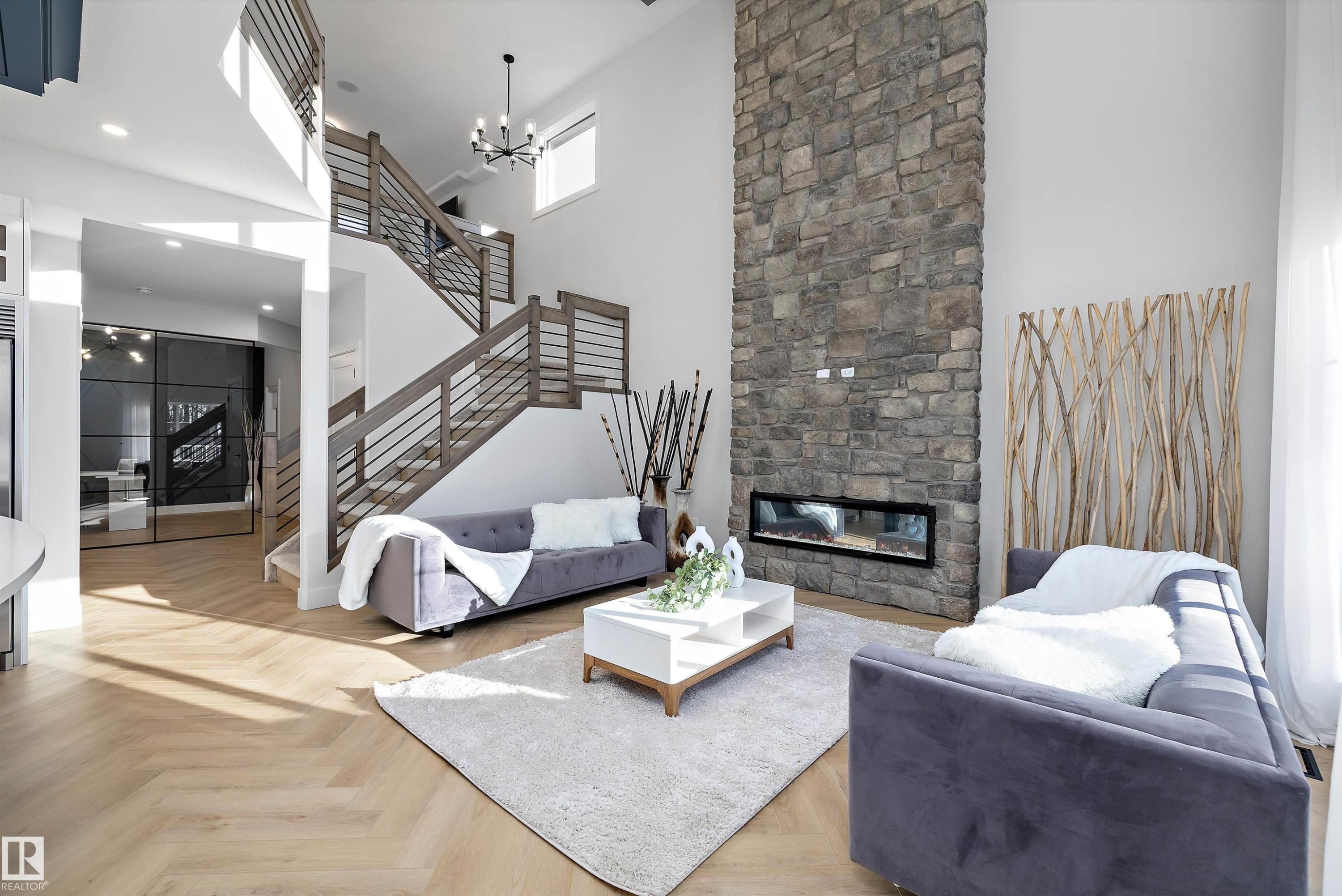 1715 Crossbill Loop, Edmonton, AB - Indoor Photo Showing Living Room With Fireplace