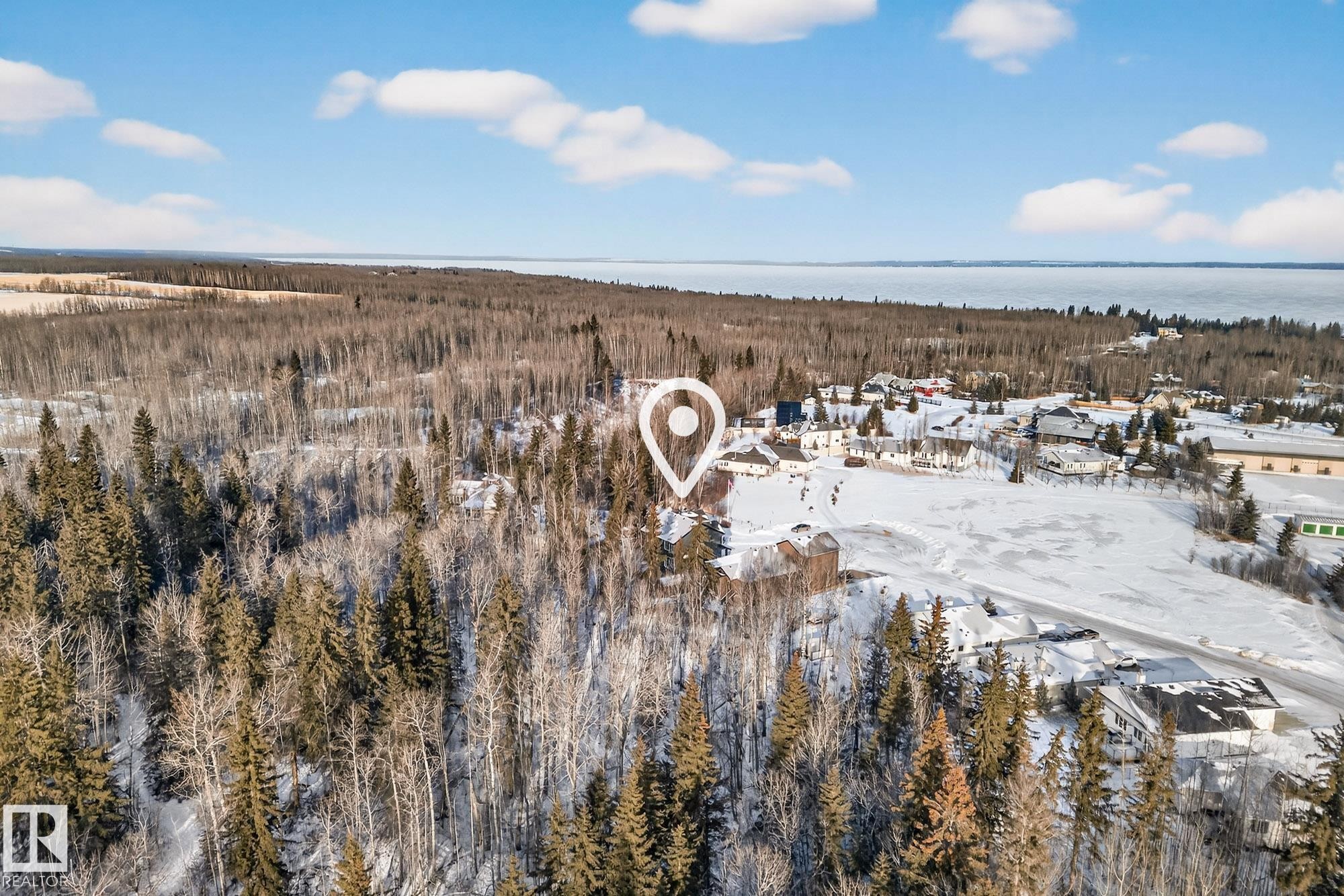 View of property location featuring a heavily wooded area - 132 Heron Point Close, Rural Wetaskiwin County, AB - Outdoor With View