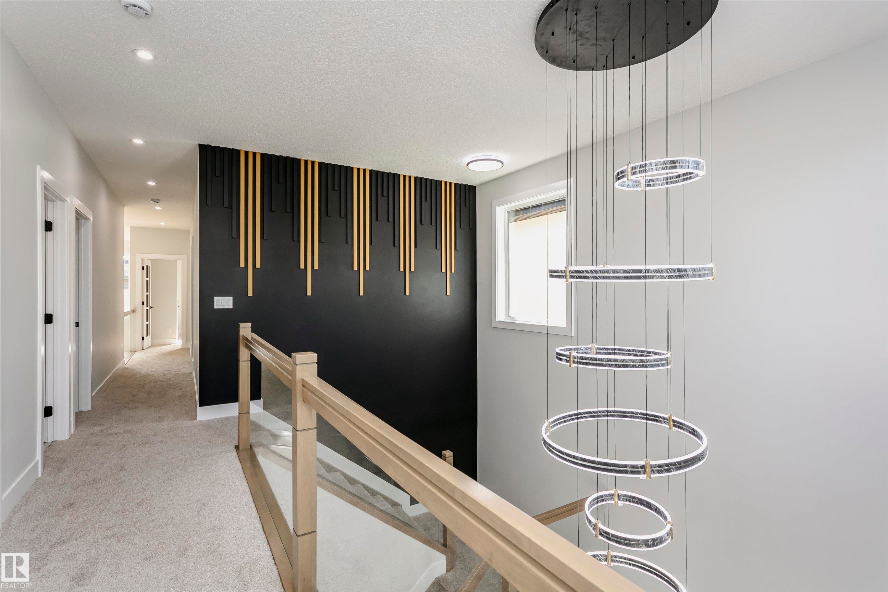 Hallway featuring an upstairs landing, light carpet, and recessed lighting - 1723 19 Street, Edmonton, AB - Indoor Photo Showing Other Room