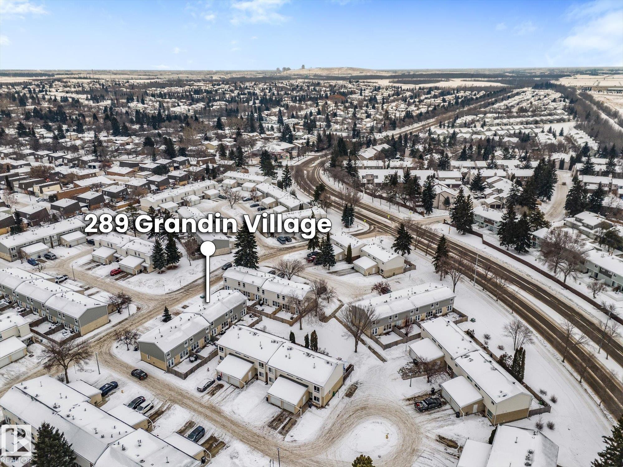 View of snowy aerial view - 289 Grandin Village, St. Albert, AB - Outdoor With View