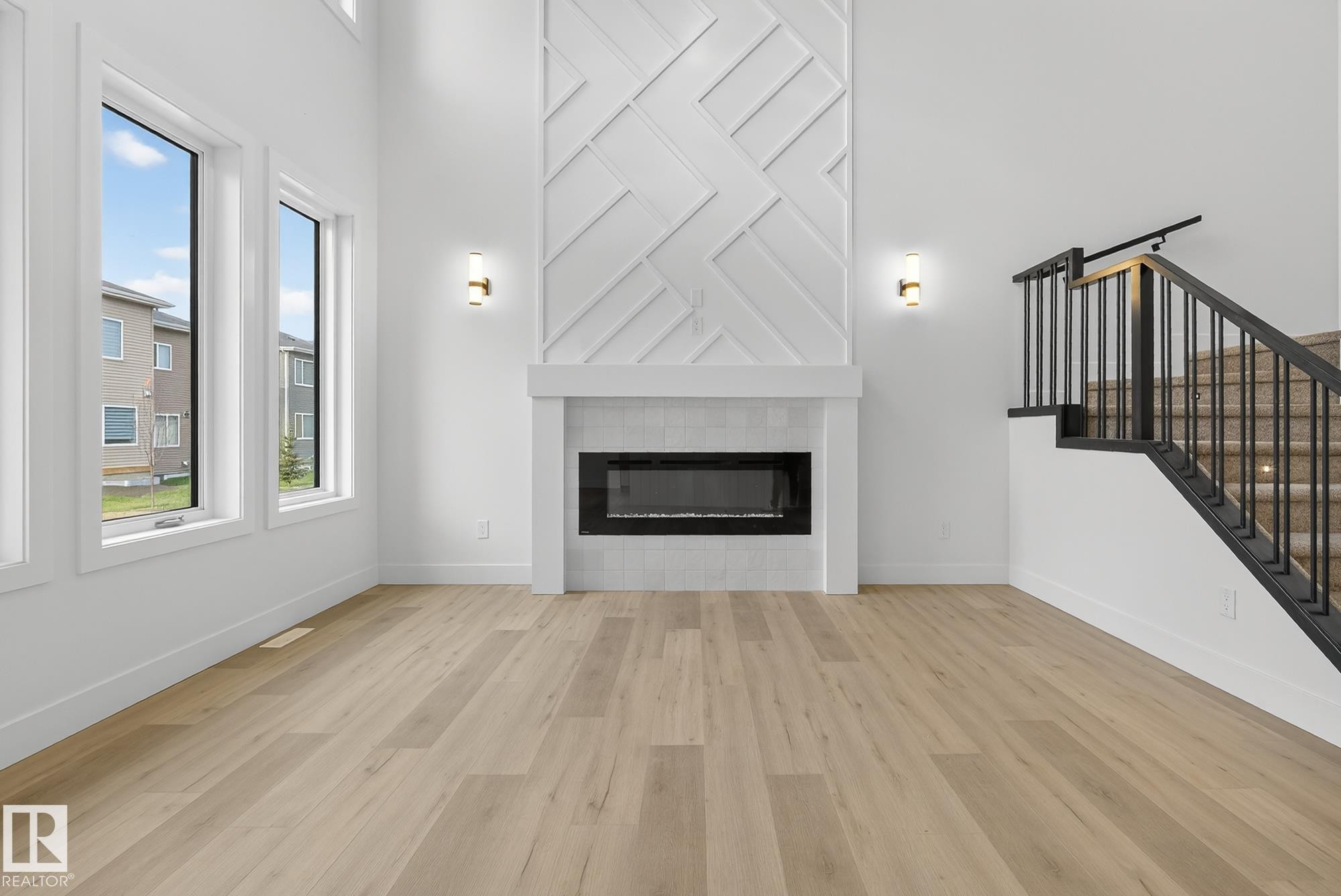 3306 Chickadee Drive, Edmonton, AB - Indoor Photo Showing Living Room With Fireplace