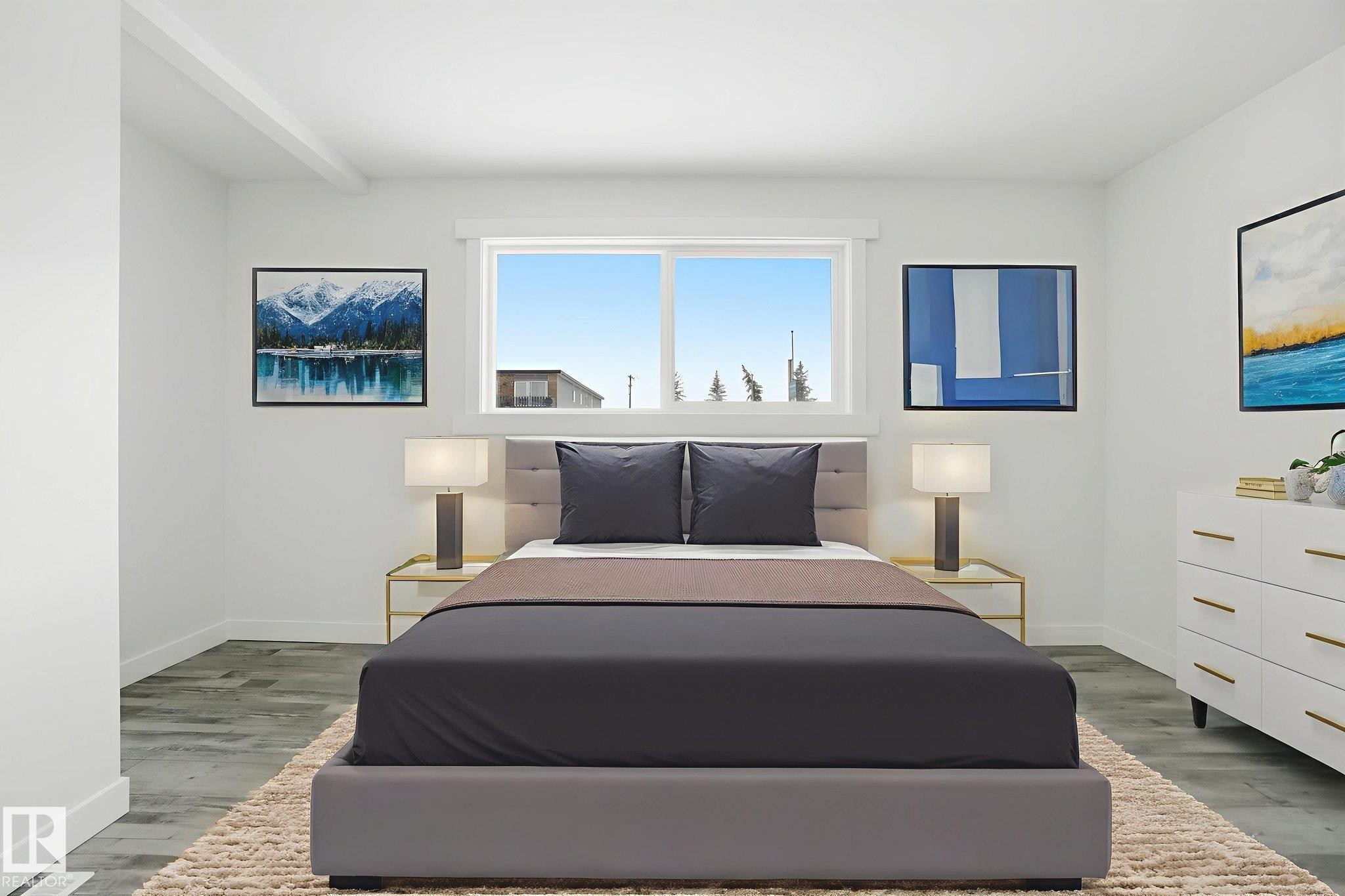 Bedroom with dark wood finished floors and baseboards - 7112 132 Avenue, Edmonton, AB - Indoor Photo Showing Bedroom