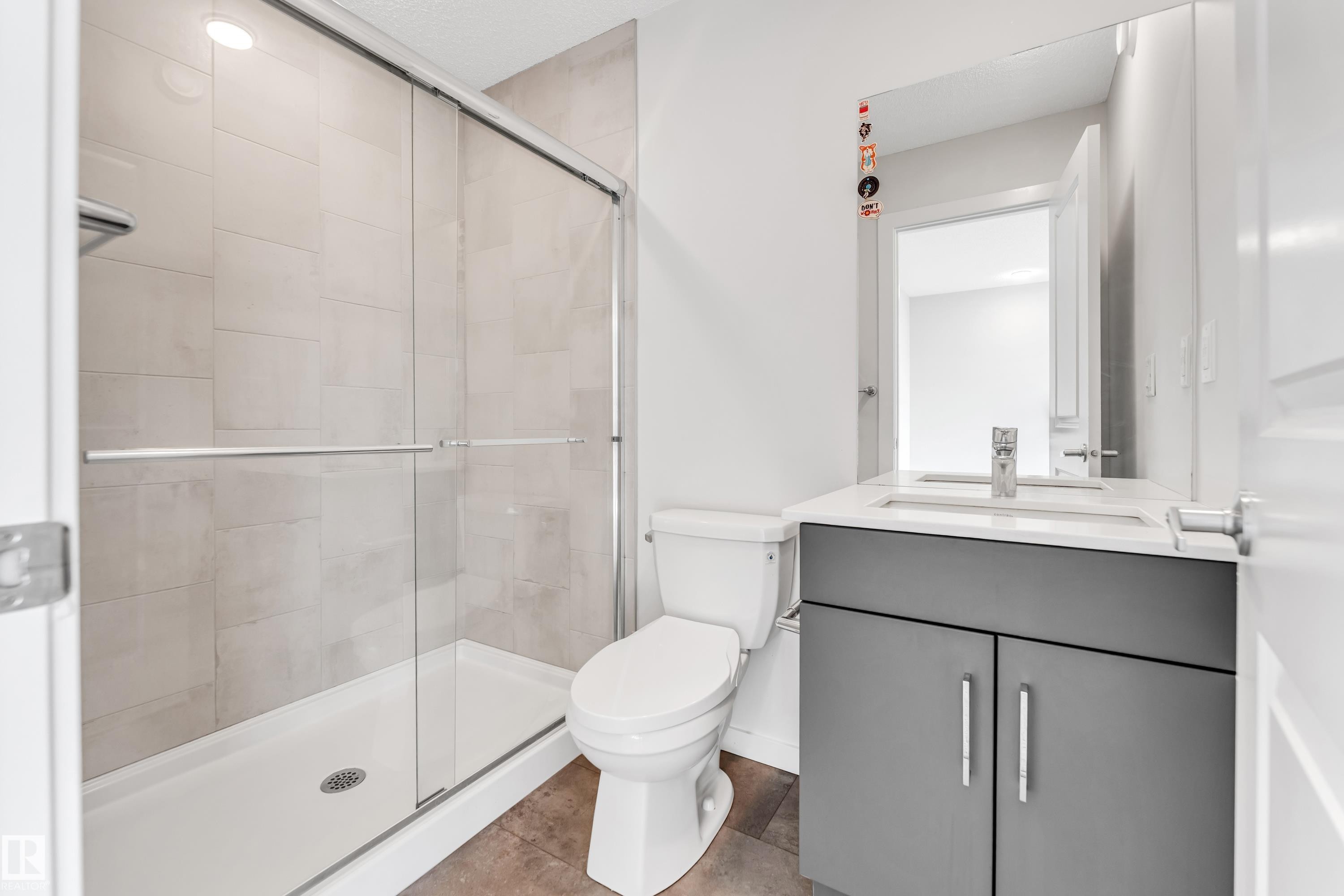 Full bathroom featuring vanity and a stall shower - 2095 Maple Road, Edmonton, AB - Indoor Photo Showing Bathroom